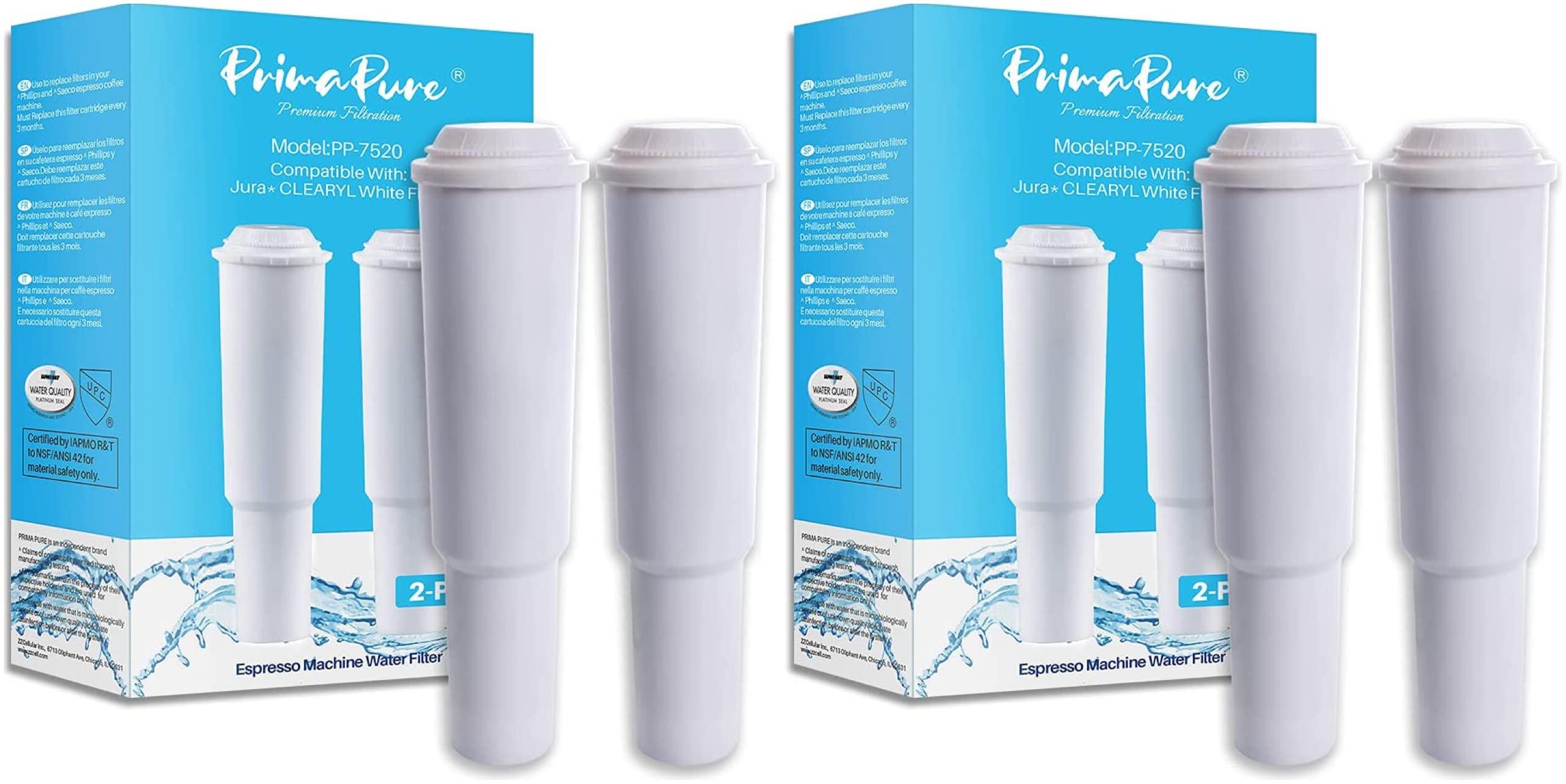 4 Pack Primapure Espresso Coffee Machine Water Filter Replacement For Jura Clearyl White 64553 Certified To Nsf/Ansi 42 By Iapmo
