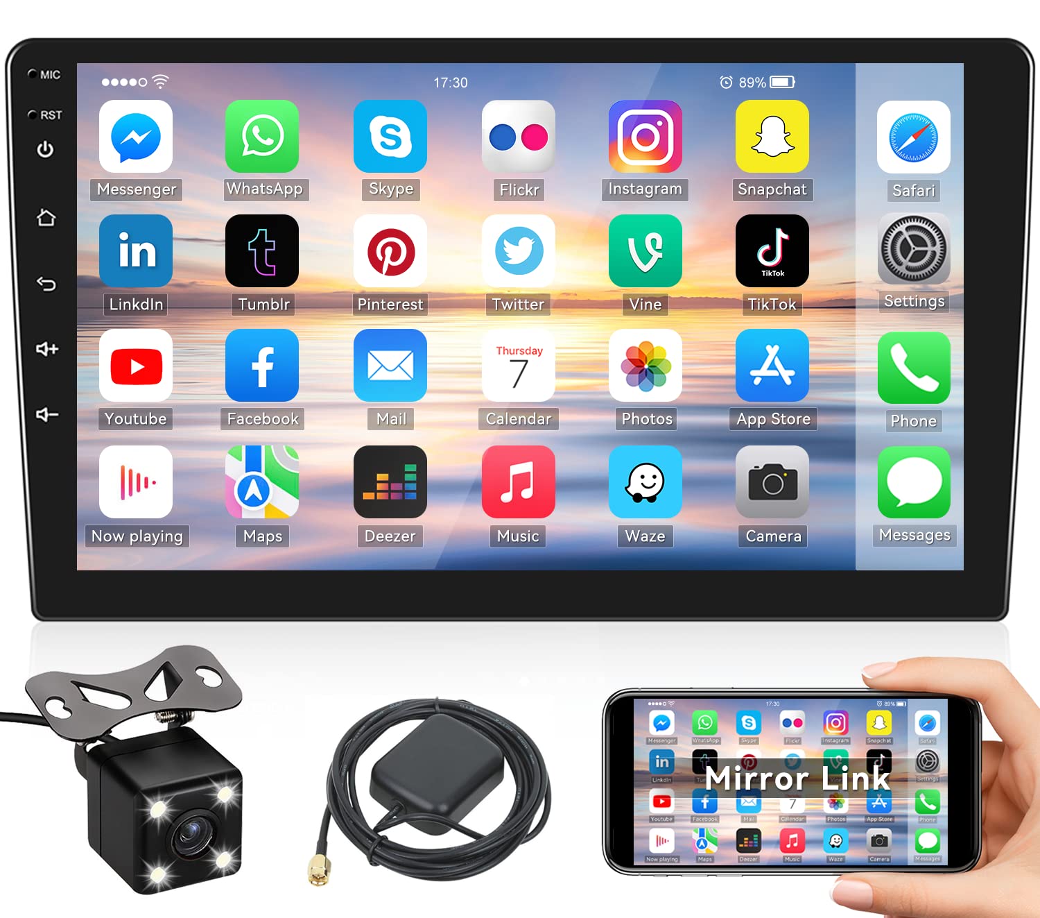 10.1Inch 2.5D Hd Double Din Car Stereo Radio Receiver, Android Touch Screen Mp5 Multimedia, Support Gps Navigation Bluetooth Fm