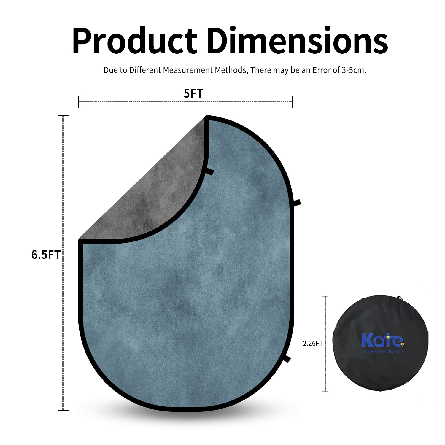 Kate Collapsible Backdrop Pop Up Photo Backdrops Folded Grey Teal For Photography, For Video, For Broadcast, 5X6.5Ft