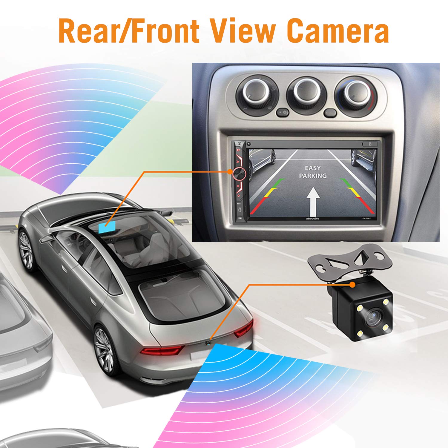 7 Inch Double Din Digital Media Car Stereo Receiver,Aboutbit Bluetooth 5.0 Touch Screen Car Radio Mp5 Player Support Rear/Front