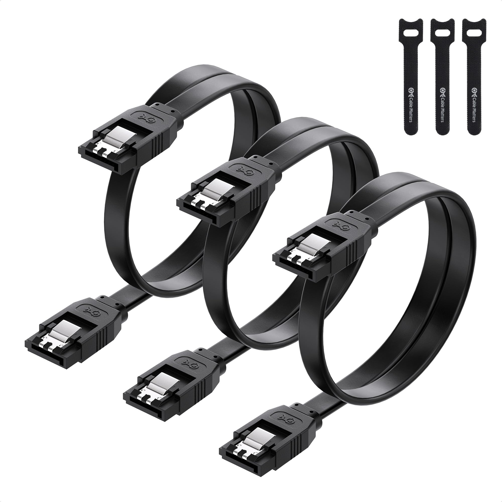 Cable Matters 3 Pack 6 Gbps SATA Cables   18 Inches, SATA 3 Cable for SSD & HDD, Black