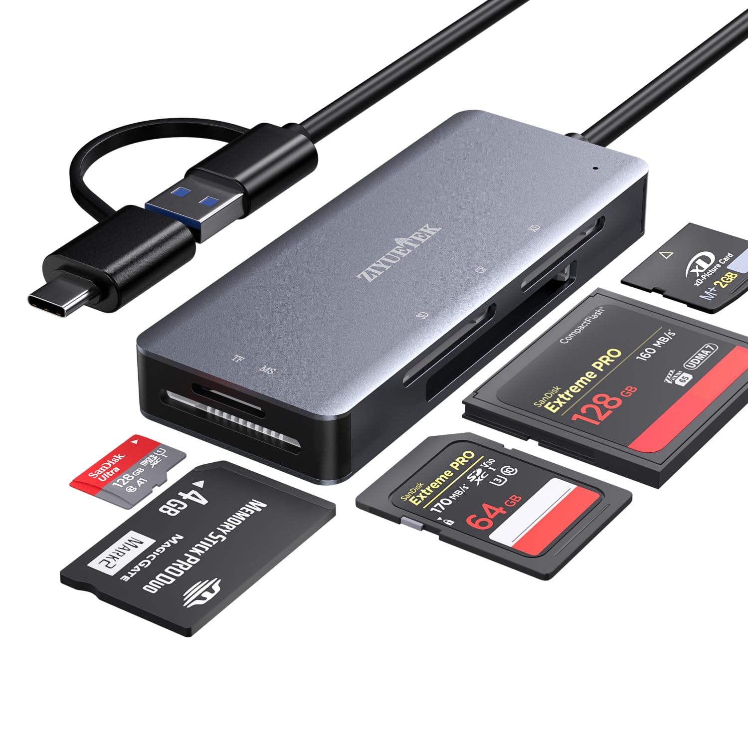 Sd Card Reader, Aluminum 5In1 Usb Usb C To Sd Micro Sd Ms Cf Xd Card Reader Adapter Compatible With Iphone 15/16/Pro/Max, Macboo