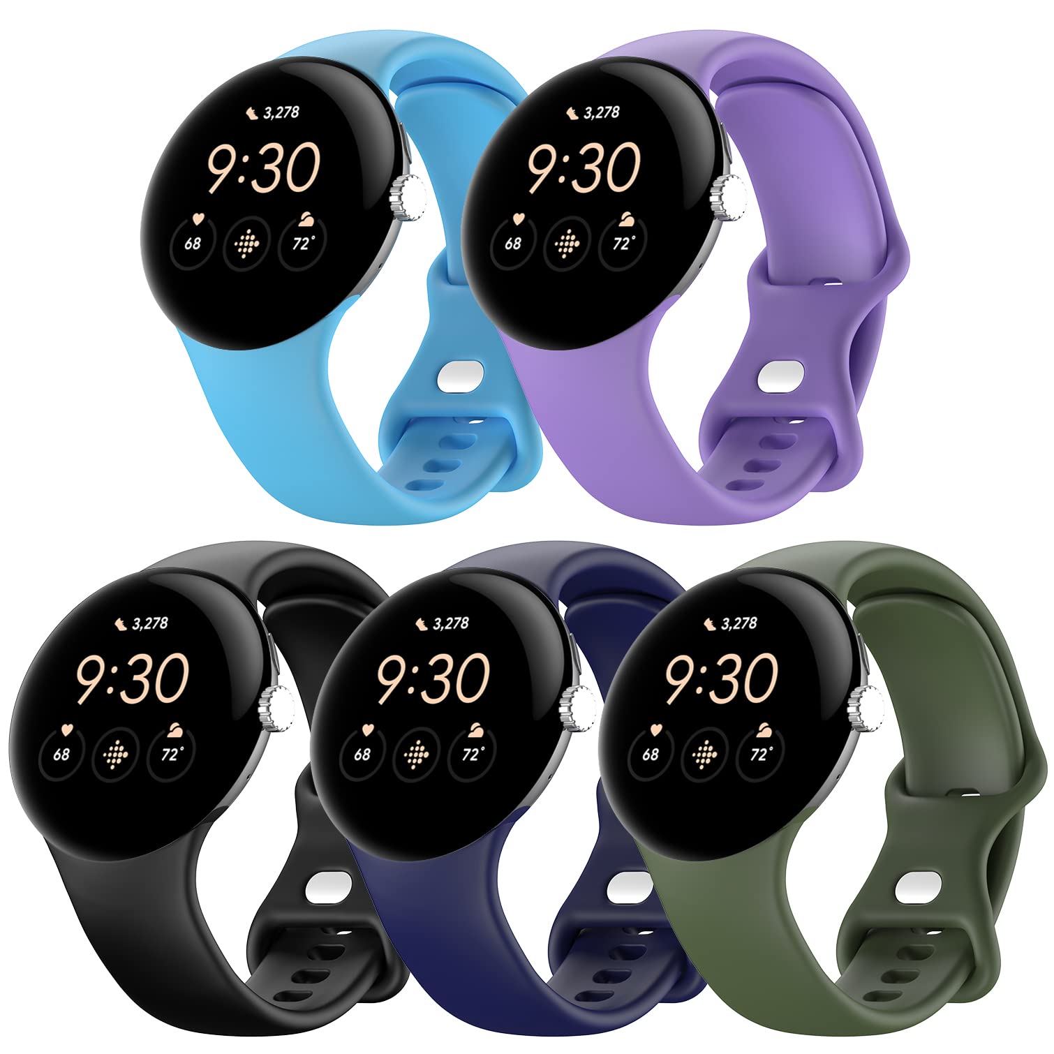 Farluya 5 Pack Compatible With Google Pixel Watch Bands For Women Men Soft Silicone Durable Band Replacement Wristband For Googl