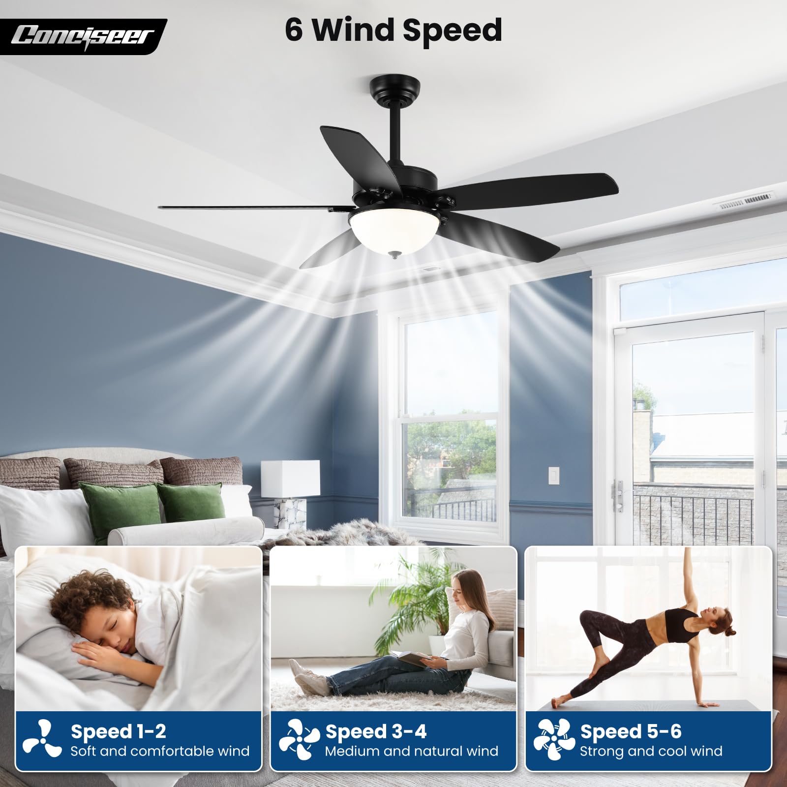 52 Inch Farmhouse Retro Ceiling Fans With Lights And Remote For Bedroom Dining Room Living Room Indoor/Outdoor, 3Cct Dimmable, D