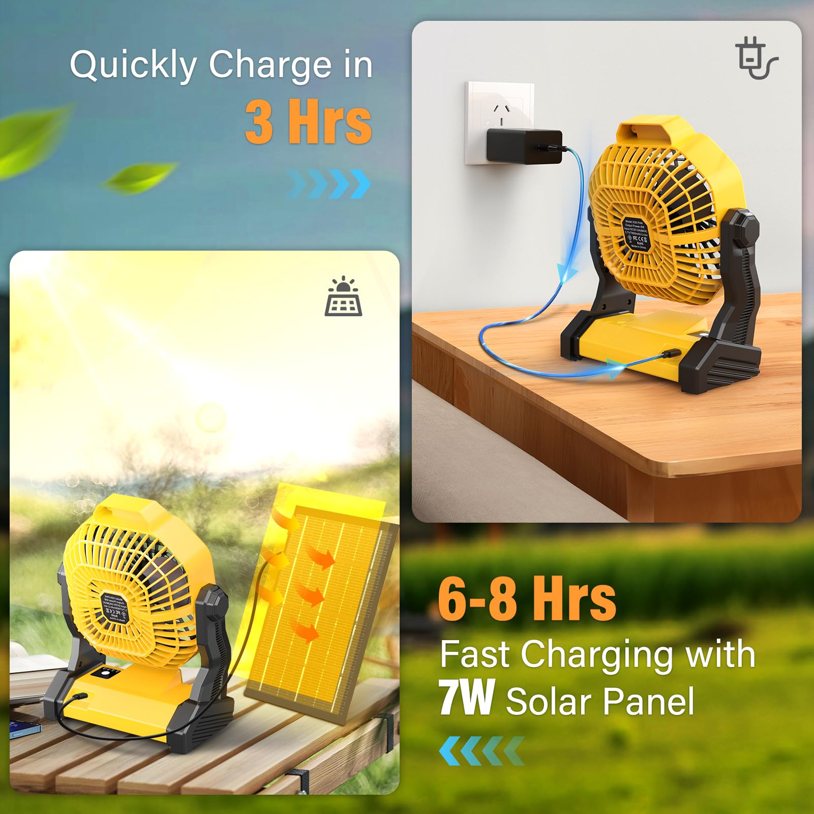 Jinlicte 10400Mah Solar Fan With Led Lantern, Camping Fan With Solar Panel, 7W Rechargeable Solar Powered Fan For Outside, Quiet