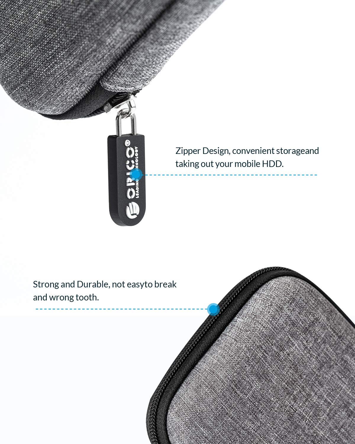 ORICO Hard Drive Case 2.5 inch External Drive Storage Carrying Bag Waterproof Shockproof with Inner Size 5.5x3.5x1.0inch for Organizing HDD and Electronic Accessories,Grey(PHD 25)