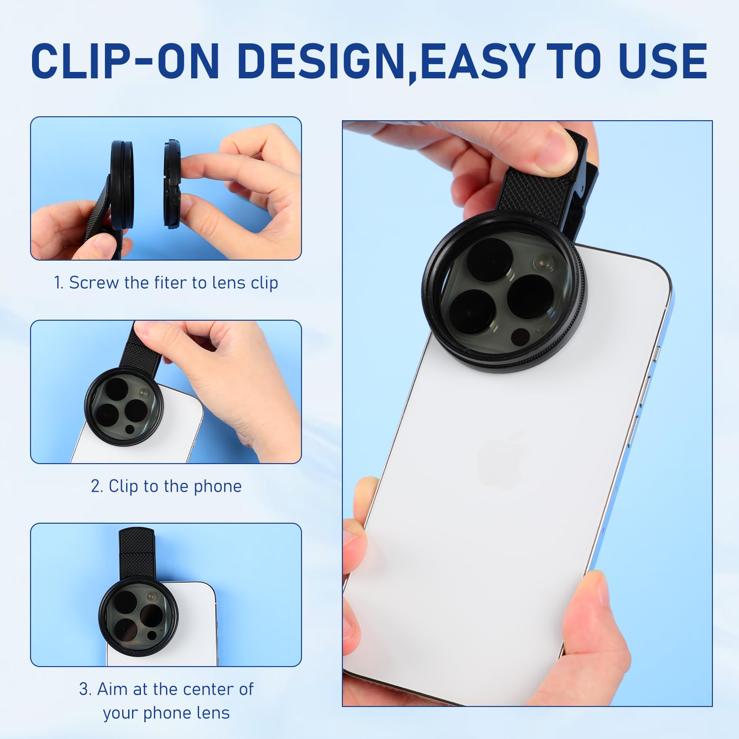 52Mm Clip-On Cpl Phone Camera Filter Kit, Circular Polarizer Filter, Cpl Polarizer Phone Camera Lens Filter For Iphone Samsung/A