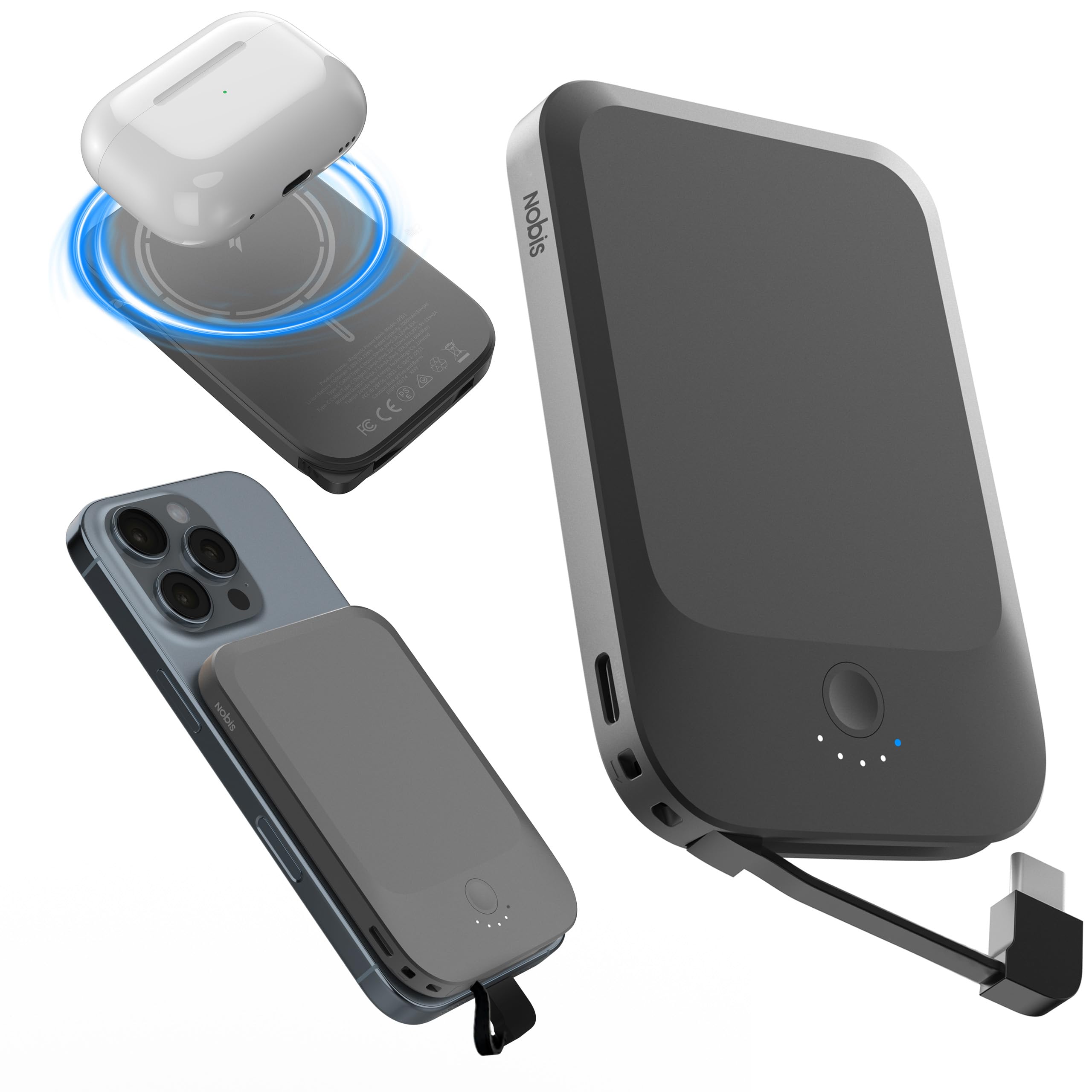 NOBIS Slim Magnetic Power Bank 22.5W 5000mAh with Builtin Cable