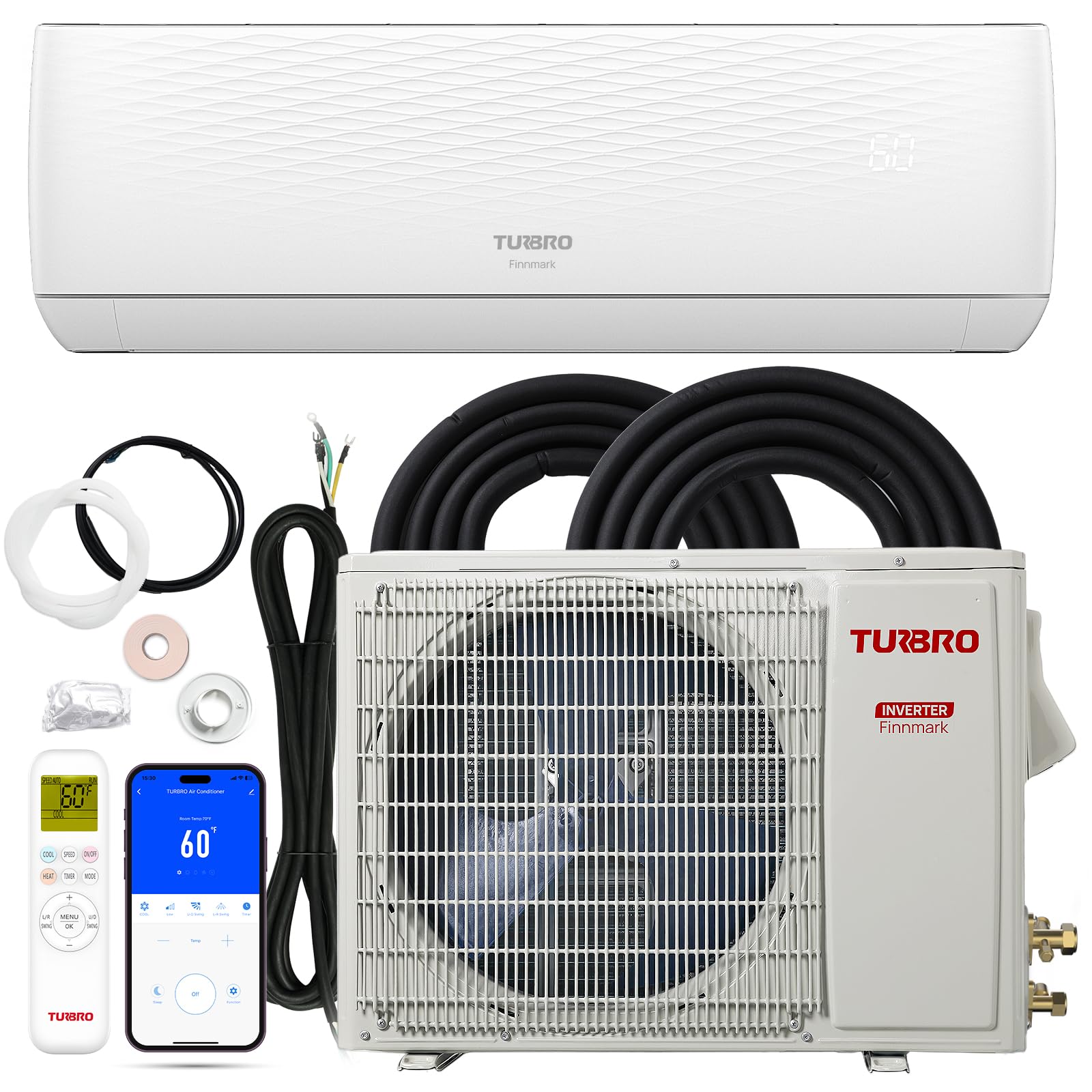 TURBRO TURBRO 9,100 BTU Ductless Mini Split AC/Heat Pump, 20.5 SEER2 Inverter, WiFi Smart Control, R32 Refrigerant, 115 V Pre-Ch