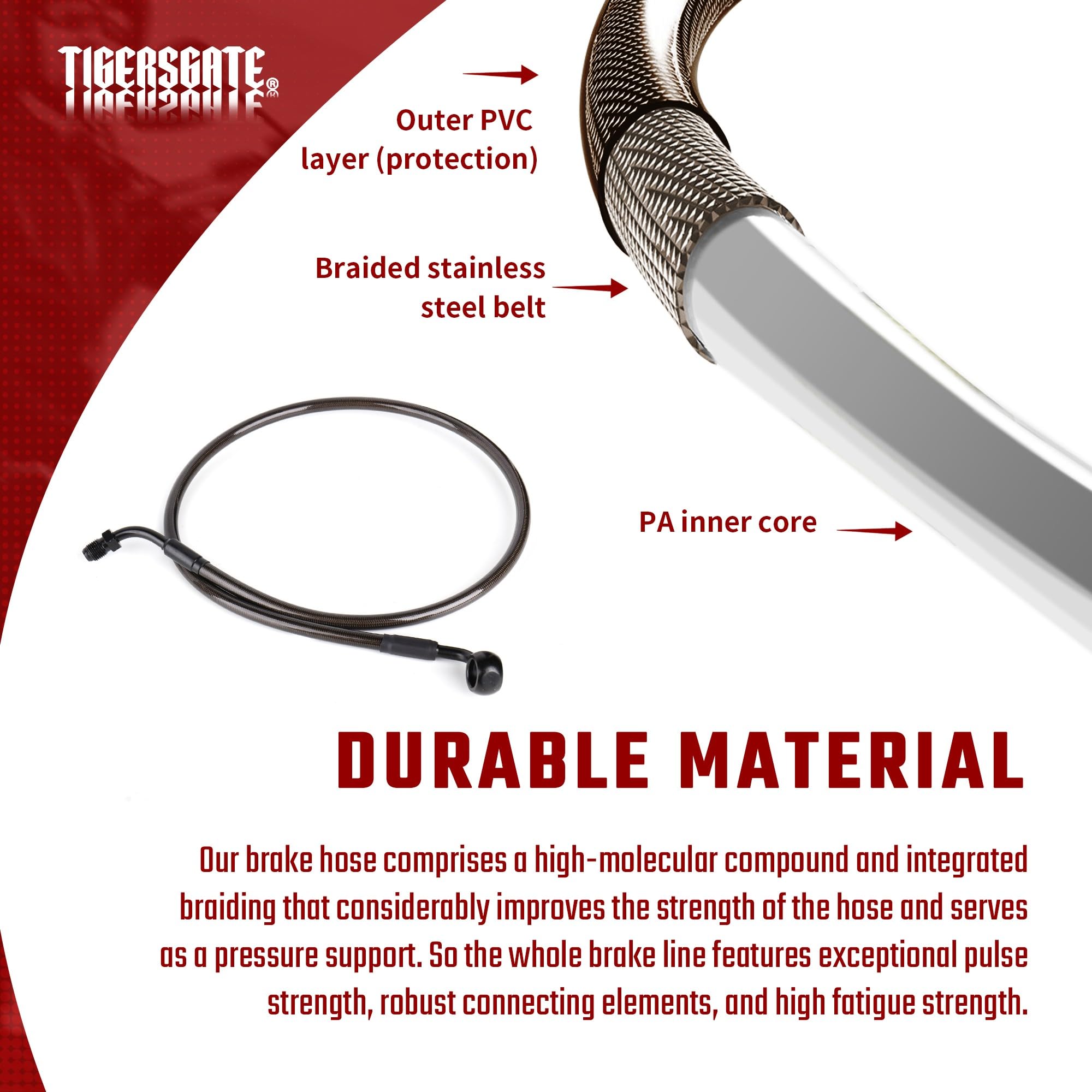 Tigersgate 16'' Ape Hanger Handlebar Front Brake Line Stainless Steel Braided Extended Brake Line For 2018 2022 Harley Softail W