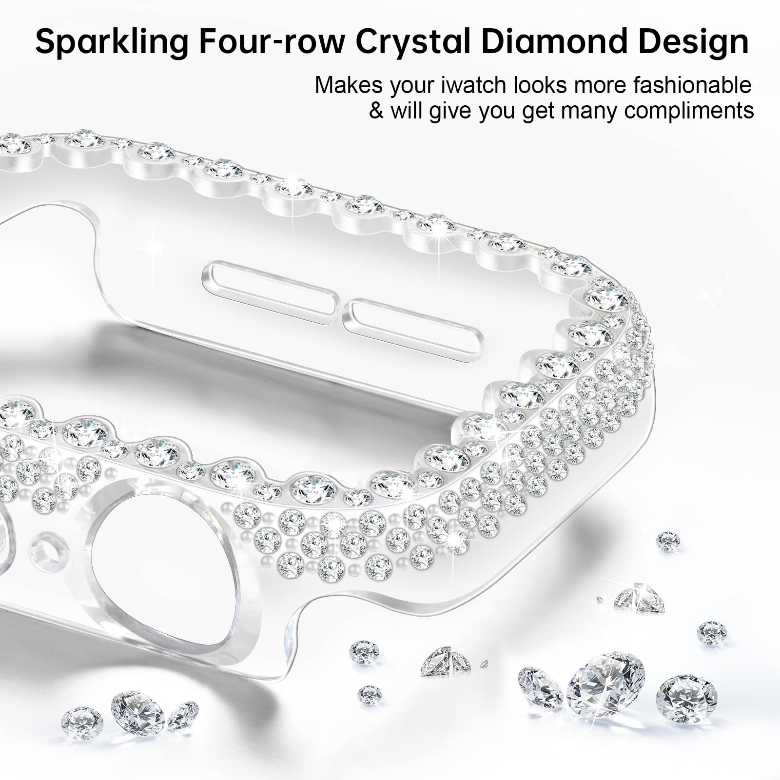 Bling Bumper Case Compatible With Apple Watch Series 6/5/4/Se/Se2 44Mm, Diamond Protective Face Cover For Women, Hard Pc Frame P