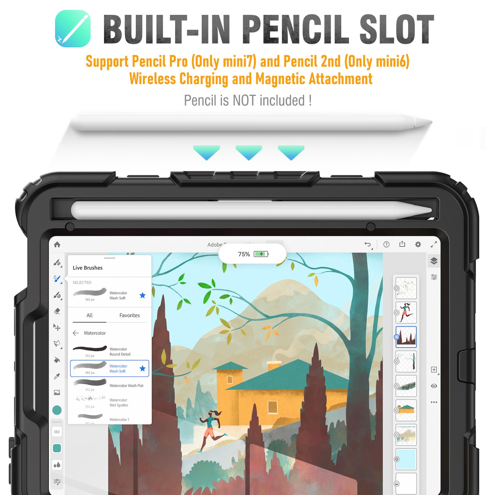 Hxcaseac Case For Ipad Mini 7 (A17 Pro 2024) / Mini 6 8.3 Inch, Shockproof Design With Pencil Holder/Screen Protector/Hand Strap