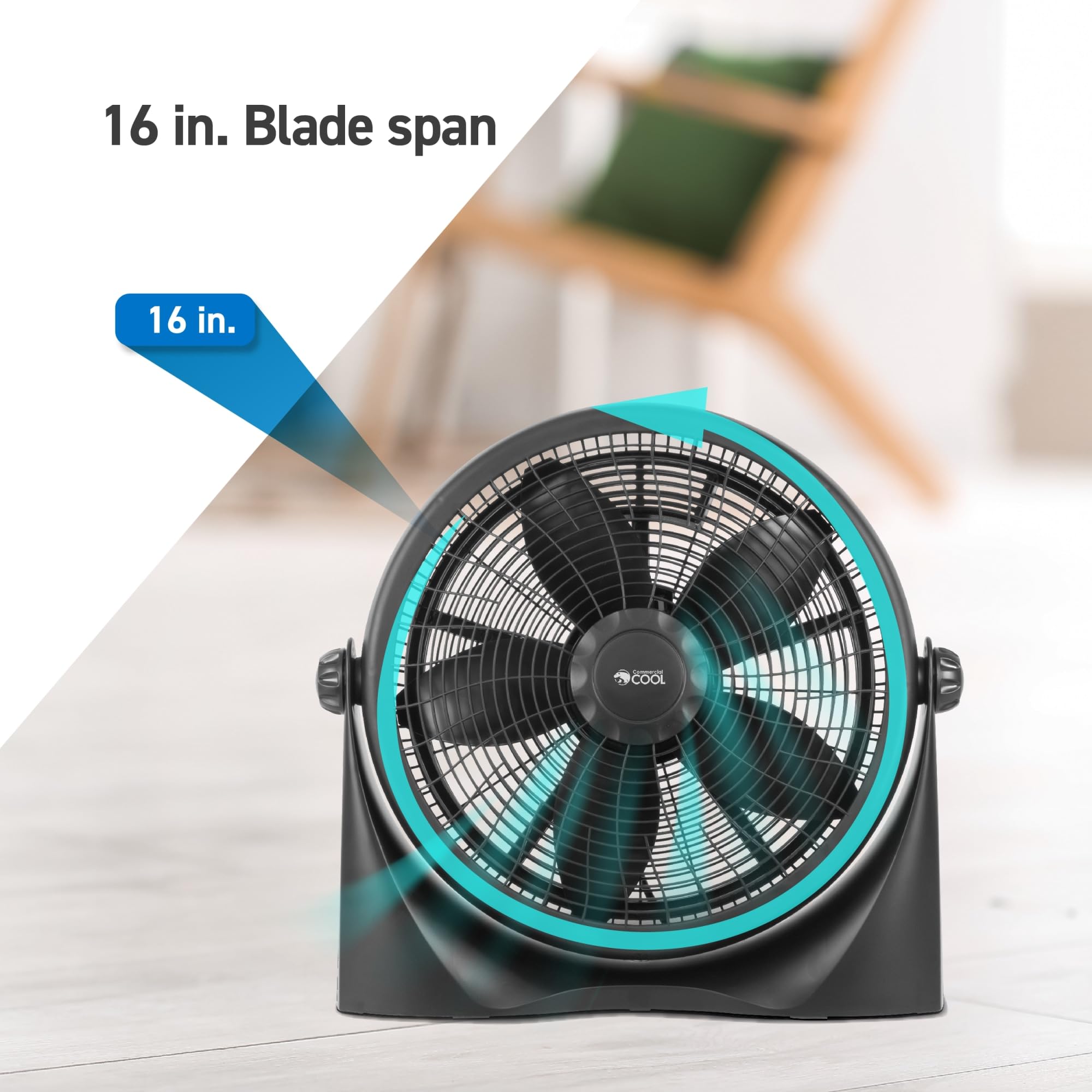 Commercial Cool 16 Inch High Velocity Floor Fan, Black, Cff16B