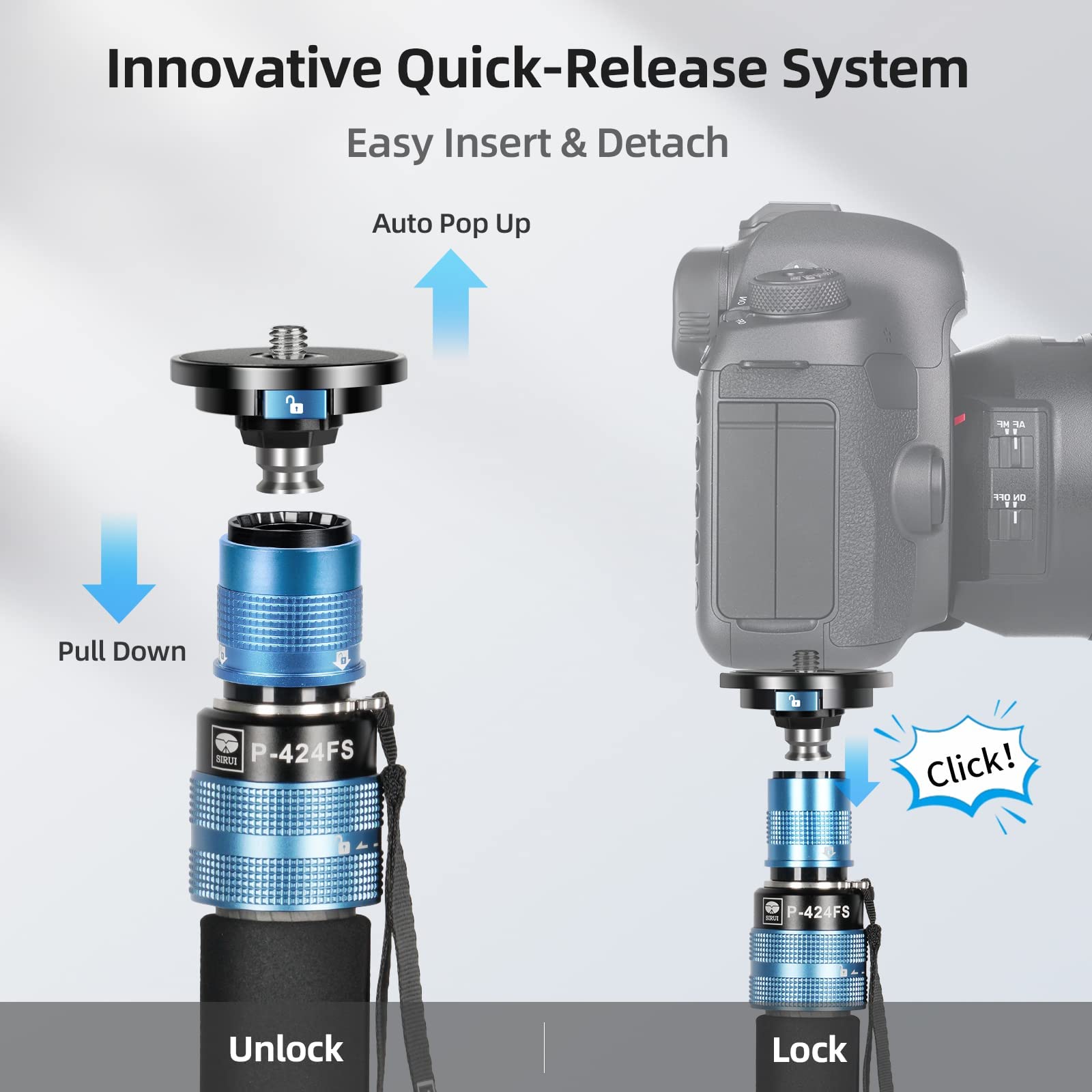 Sirui P 424Fs Carbon Fiber Monopod, 63' Professional Monopod For Cameras, Lightweight Monopod With Feet, 4 Section, 360� Panorama, Modular 3 In 1, Quick Release Plate, Max Load 12Kg/26Lbs