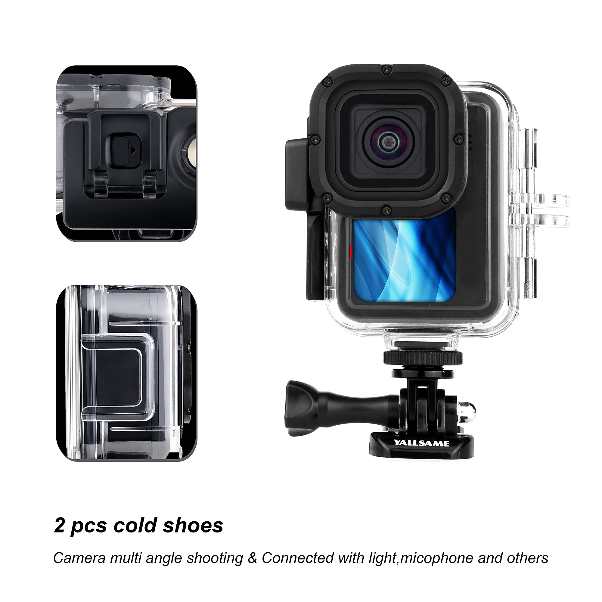 Yallsame Waterproof Case Dive Housing For Gopro Hero 12 11 10 9 Black Action Camera, Support Deepest 196Ft Underwater Pritective