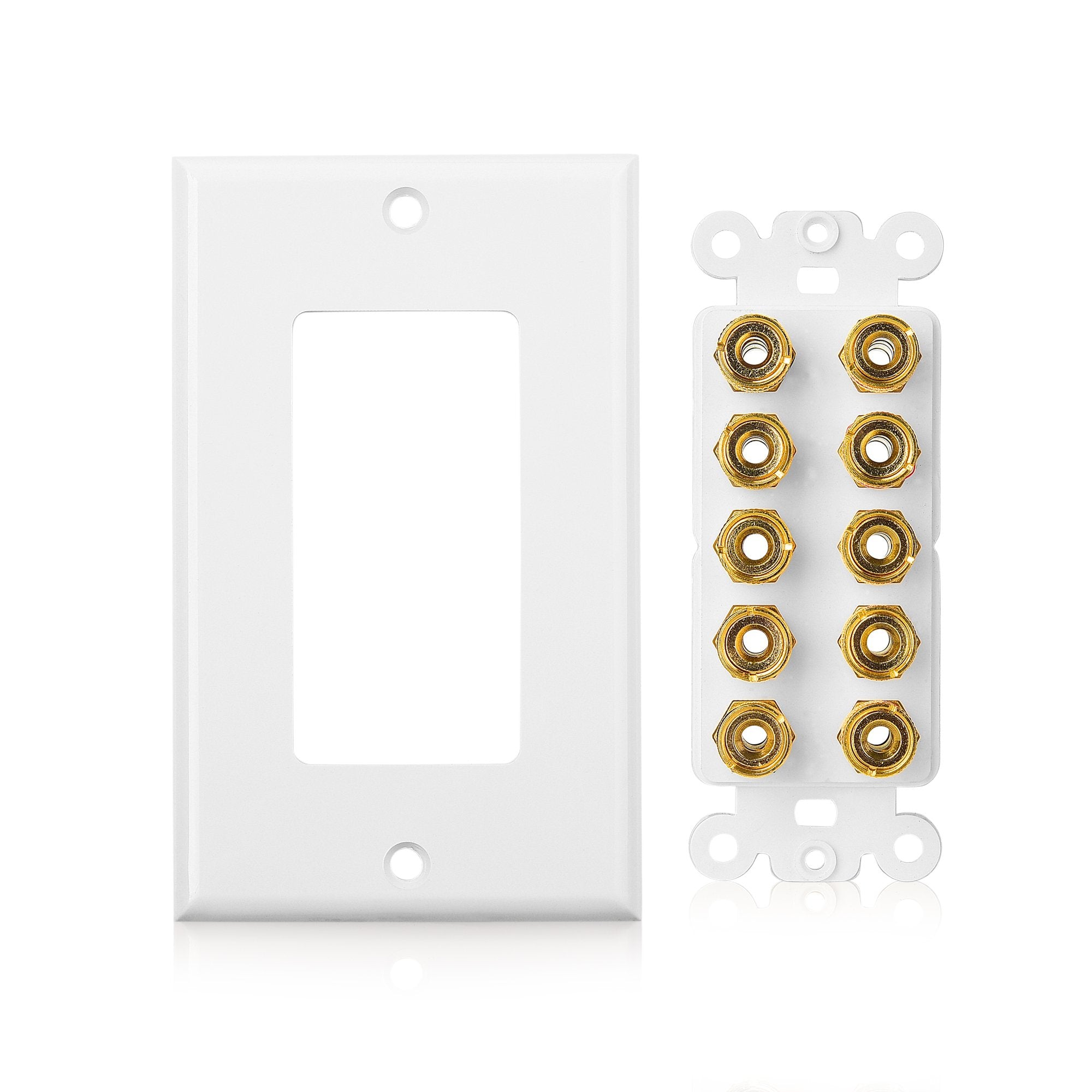 Cable Matters Speaker Wire Wall Plate (Speaker Wall Plate, Banana Plug Wall Plate) For 5 Speakers In White