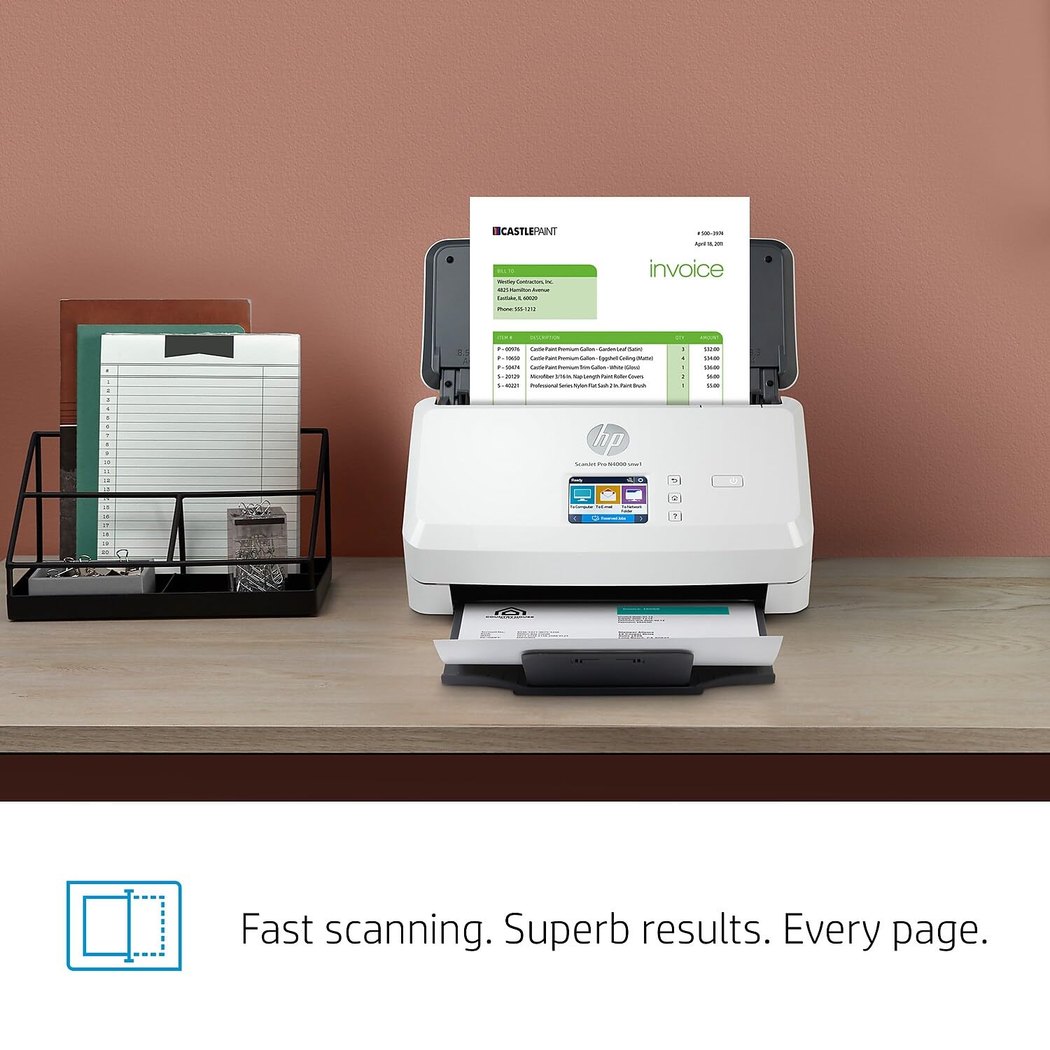 Hp Scanjet Pro N4000 Snw1 (6Fw08A) 40Ppm Wi-Fi/Usb Color Duplex Scanner With Control Panel For Documents, Photos, Receipts, And