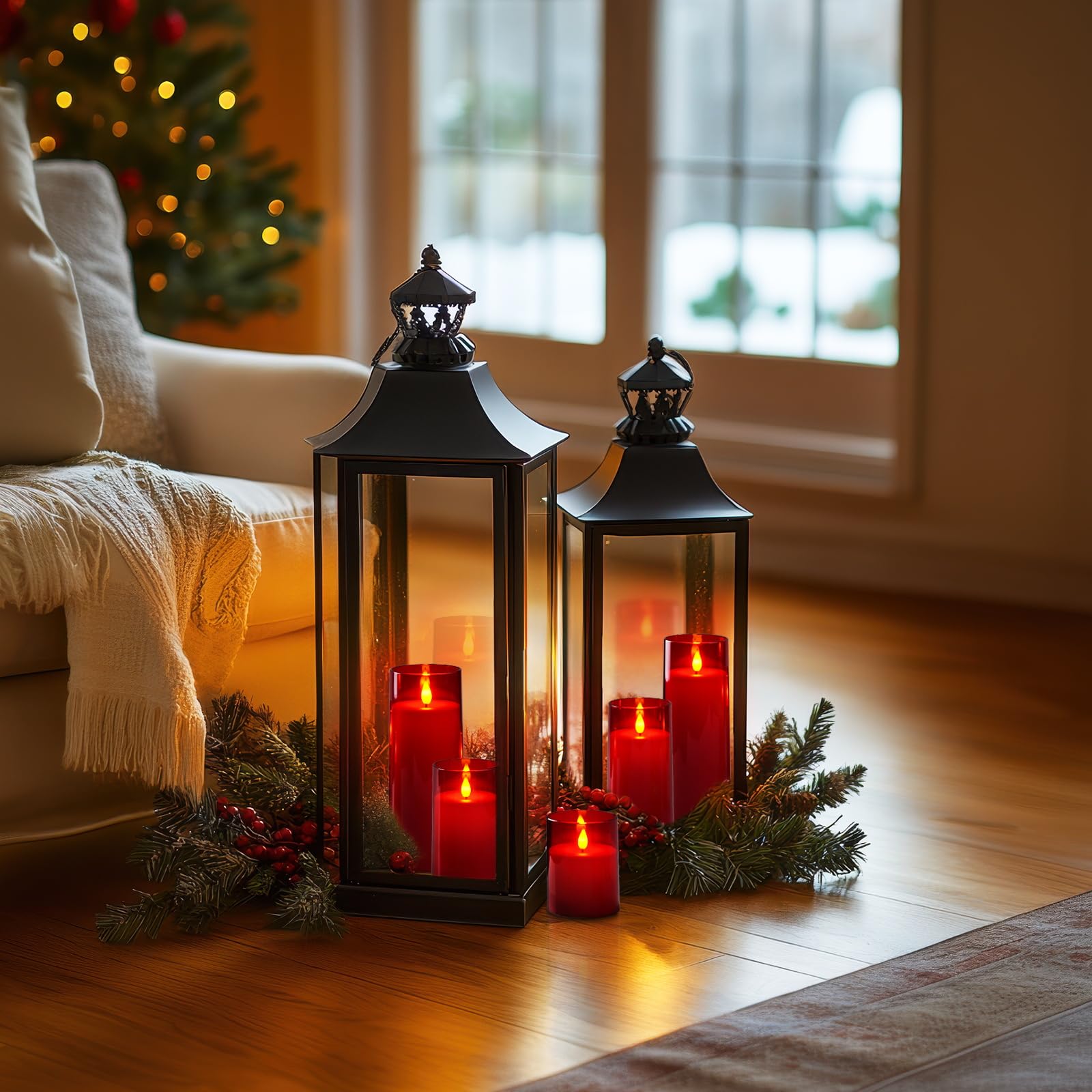 Homemory Christmas Red Flickering Flameless Candles, Battery Operated Acrylic Led Pillar Candles With Remote Control And Timer,