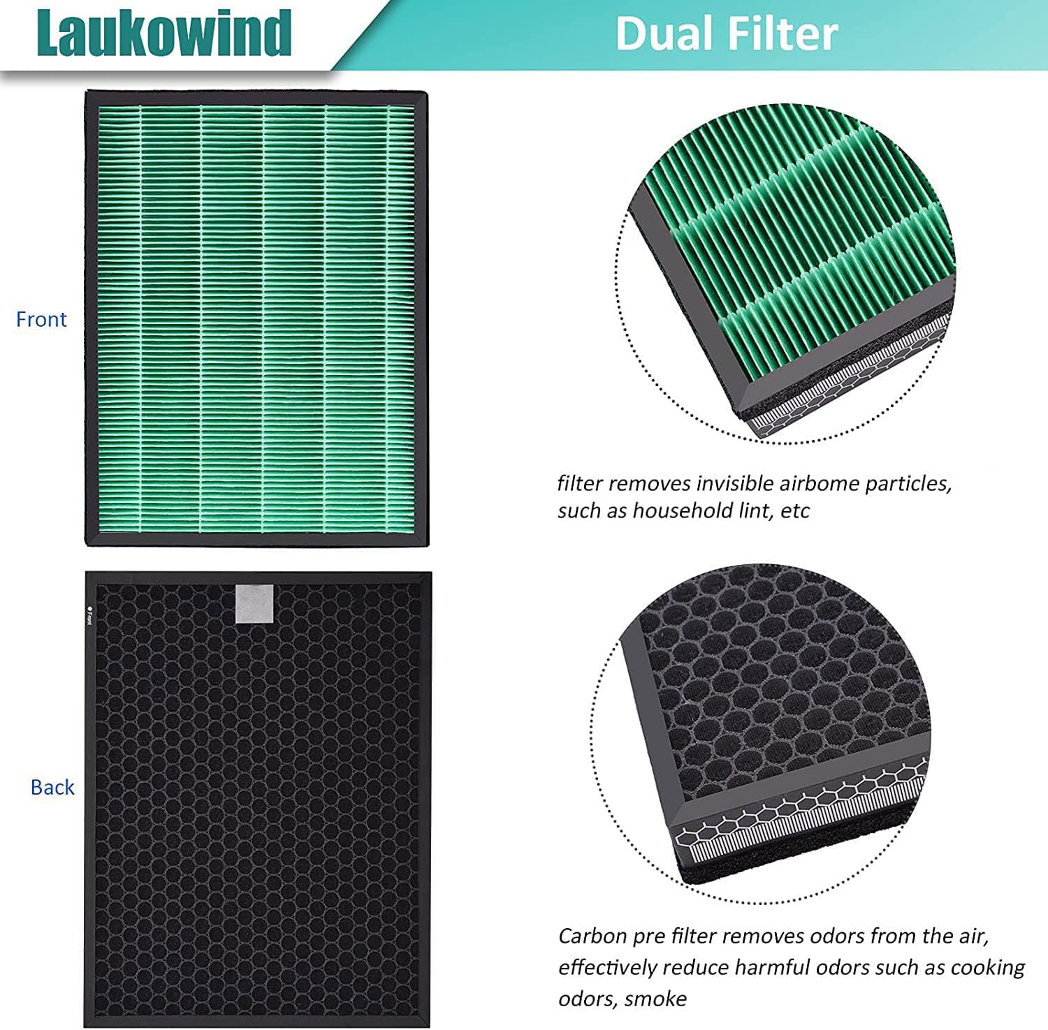 Laukowind For Coway Airmega 400 400S Max2 True Filter Replacement Set Compatible With Smart Technology App Enabled Alexa Green A