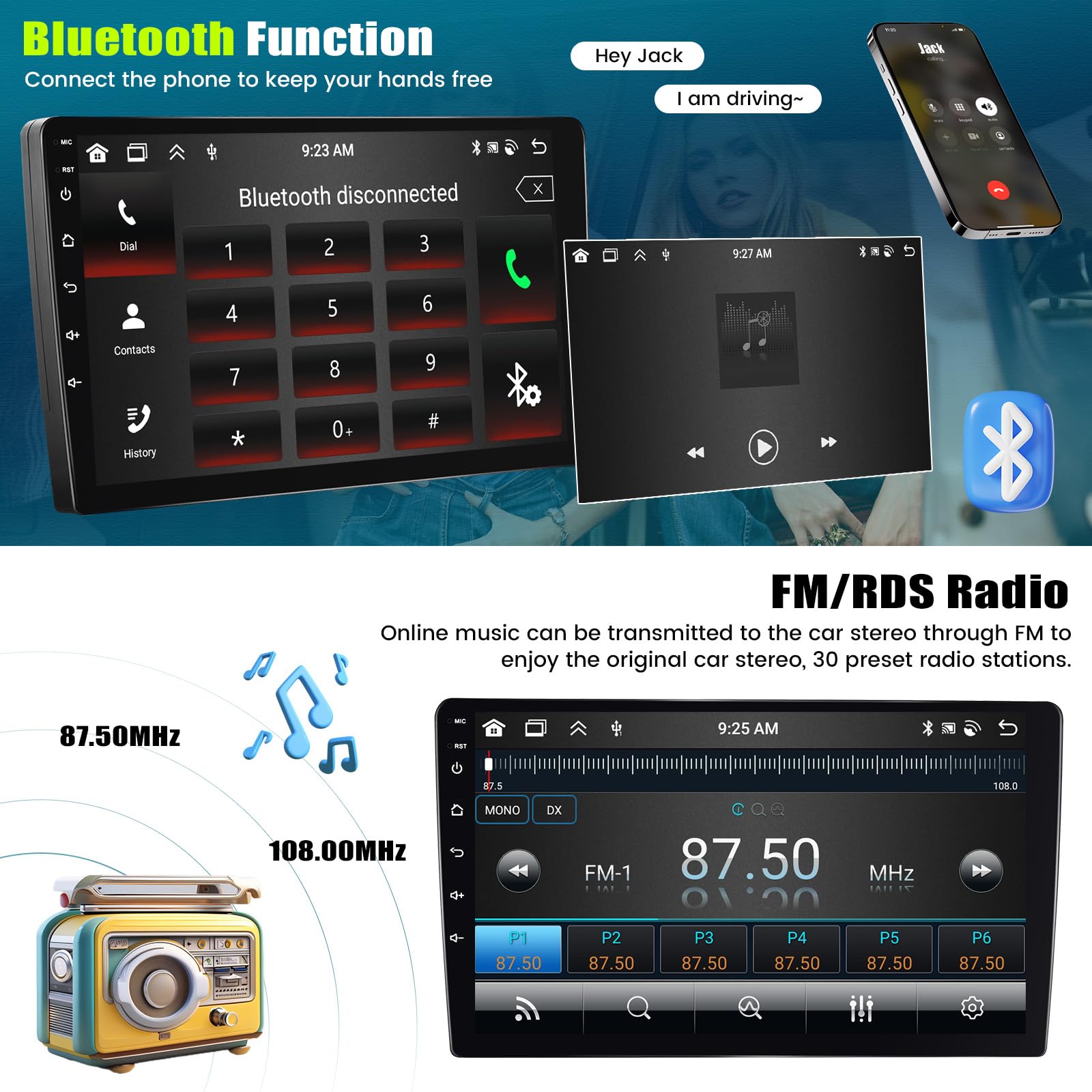 [4+64Gb] 8 Core Android 13 Double Din Car Stereo With Wireless Carplay&Android Auto,9 Inch Car Radio Support Mirror Link Wifi Gps Navigation Bluetooth Fm/Rds Radio Eq/Hifi/Dsp/Swc+Ahd Backup Camera