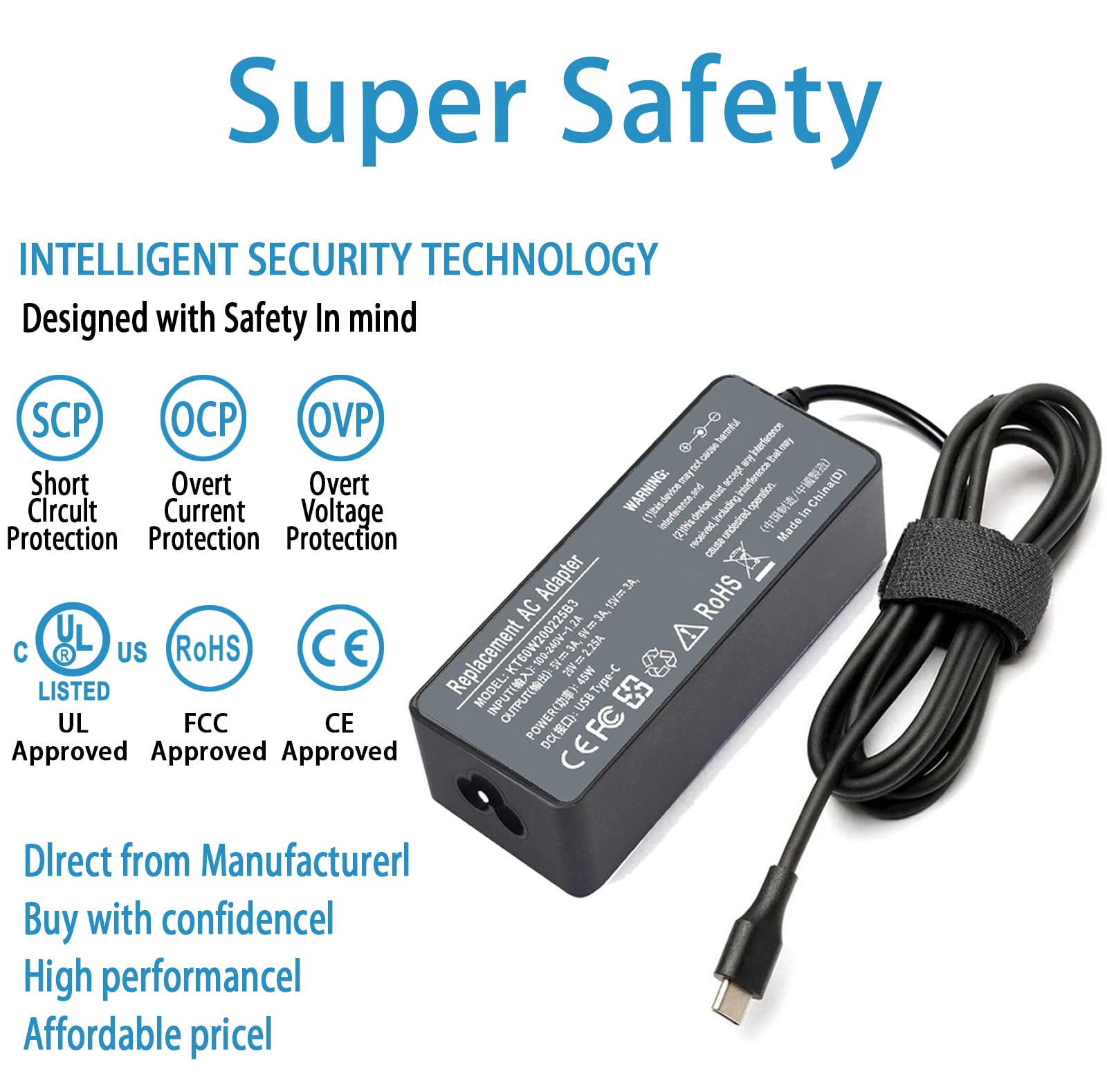 45W Usb C Charger For Lenovo Chromebook 100E 300E 500E C330 S330 C340 S340 Dell Chromebook 3100 5190 Samsung Chromebook Xe520Qab