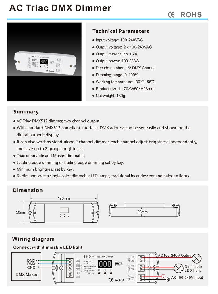 Ac Triac Dmx Dimmer Two Channel Output 2 Channel Dimmer Triac Dimmable And Mosfet Dimmable Input Voltage 100 240Vac Output Volta