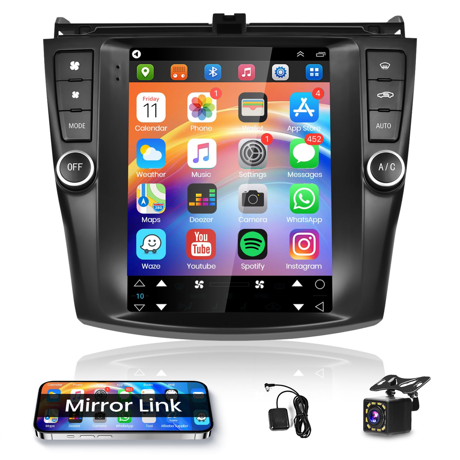 For Honda Accord 2003 2004 2005 2006 2007 Android Car Stereo Radio,Podofo 9.7 Inch Vertical Touchscreen Bluetooth Radio In Dash Navigation Gps Units With Phone Mirror Link Wifi Fm/Rds Backup Camera