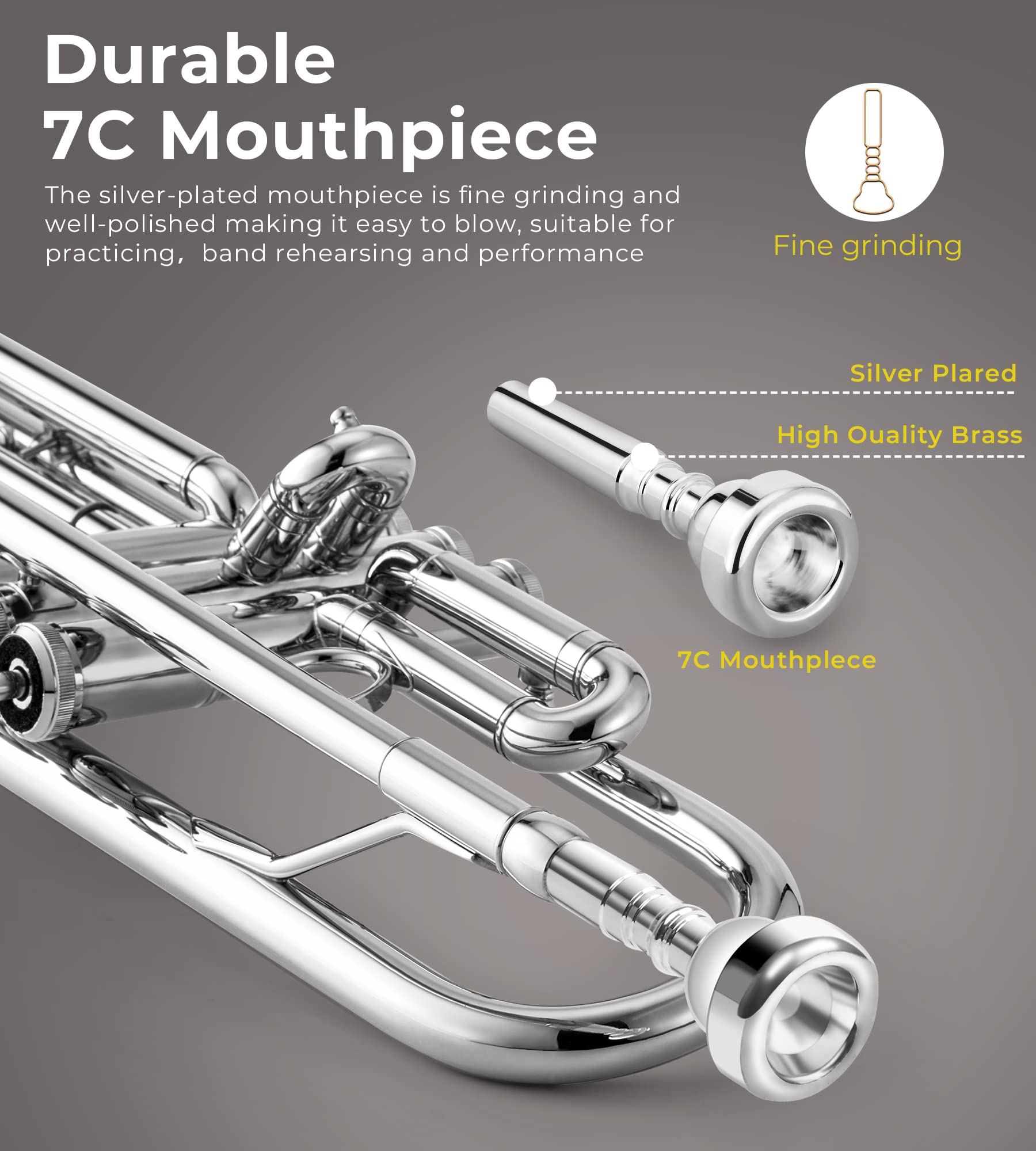 Trumpet, Bb Standard Trumpet Brass Silver Student Trumpet Instrument For School Band Orchestra Beginners Adults With Hard Case,