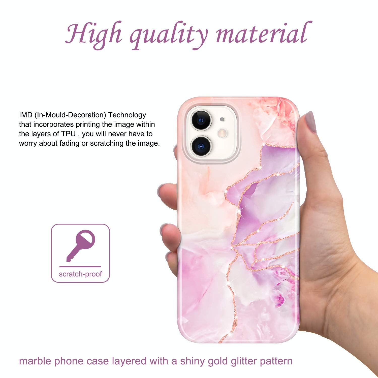 JIAXIUFEN iPhone 12 mini Sparkle Gold Glitter Marble Slim Shockproof TPU Phone Case Purple