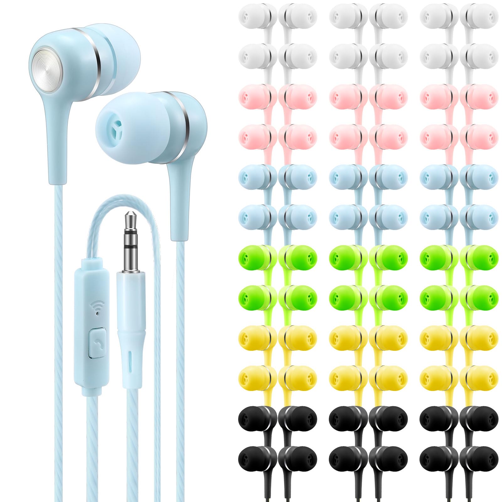 Saysurey 72 Pack Wired Earbuds Bulk with Microphone for School Students