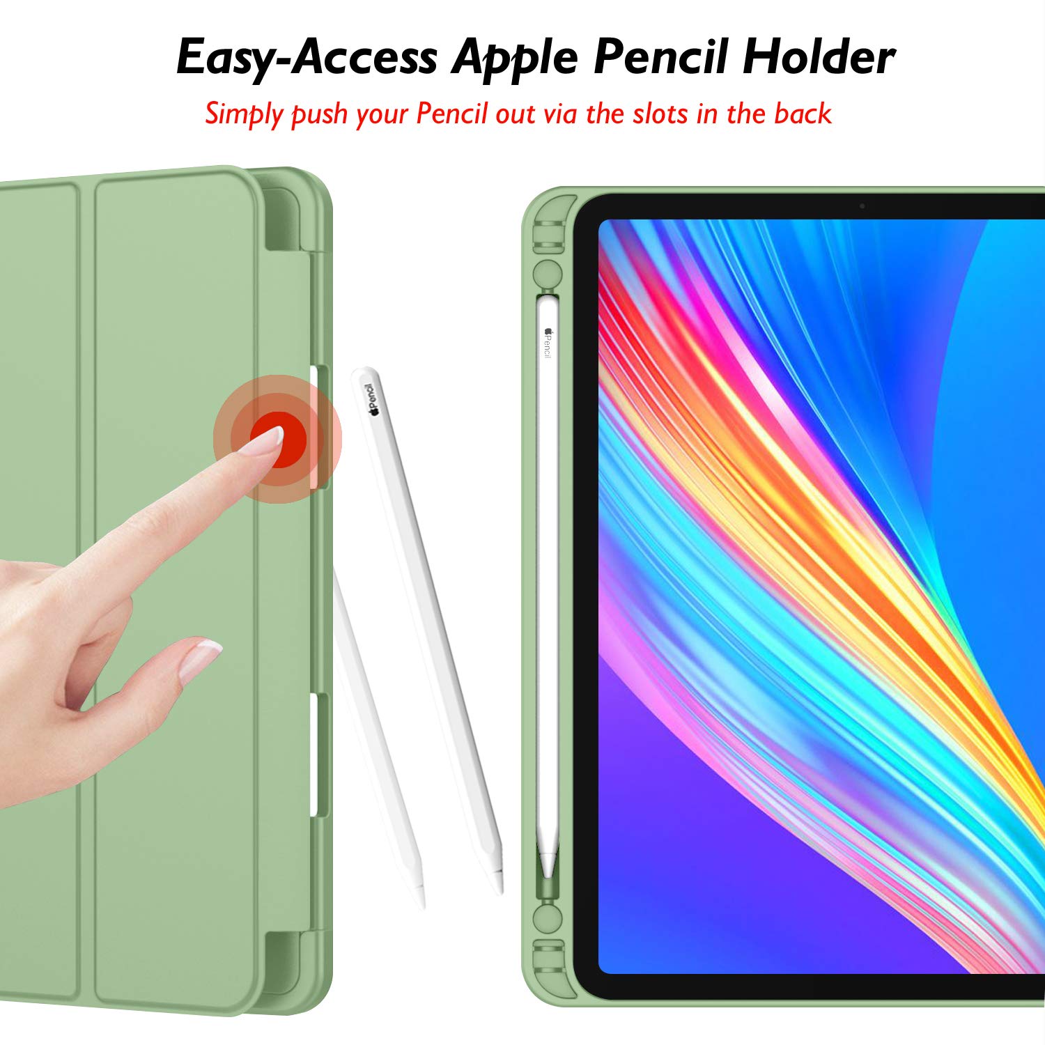 Imieet Ipad Pro 12.9 Inch Case 2022/2021/2020/2018 (6Th/5Th/4Th/3Rd Gen) With Pencil Holder [Support Ipad 2Nd Pencil Charging],Trifold Stand Smart Case With Soft Tpu Back,Auto Wake/Sleep(Matcha Green)