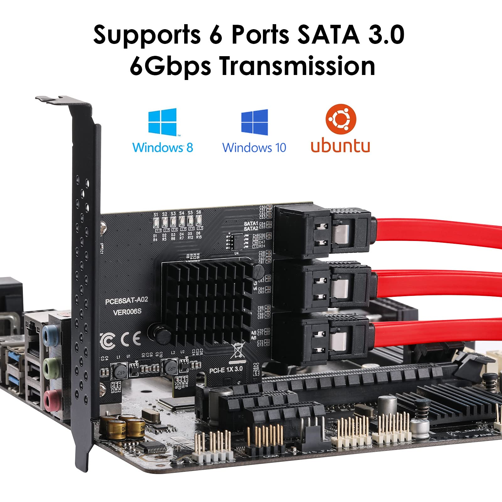 Mzhou Pcie Sata Card 6 Ports, With 6 Sata Cables And Low Profile Bracket, 6 Gbps 1X Sata 3.0 Pcie Card,Support 6 Sata 3.0 Device