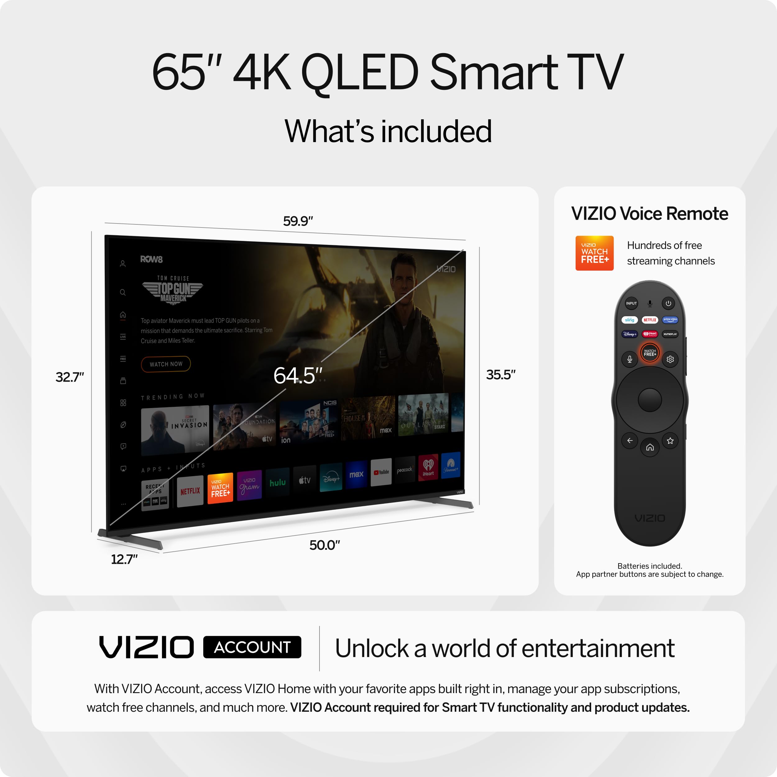 Vizio 65 Inch Quantum Pro 4K Qled 120Hz Smart Tv With 1,000 Nits Brightness, Dolby Vision, Local Dimming, 240Fps @ 1080P Pc Gami