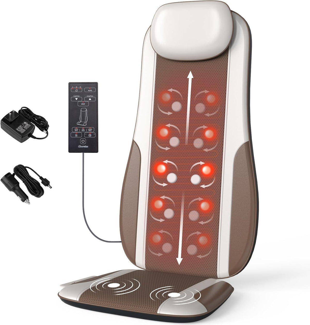 Comrelax Shiatsu Back Massager With Heat, Massage Chair Pad Seat Cushion For Stress Relief, Deep Tissue Kneading & Roller, 2 Vib