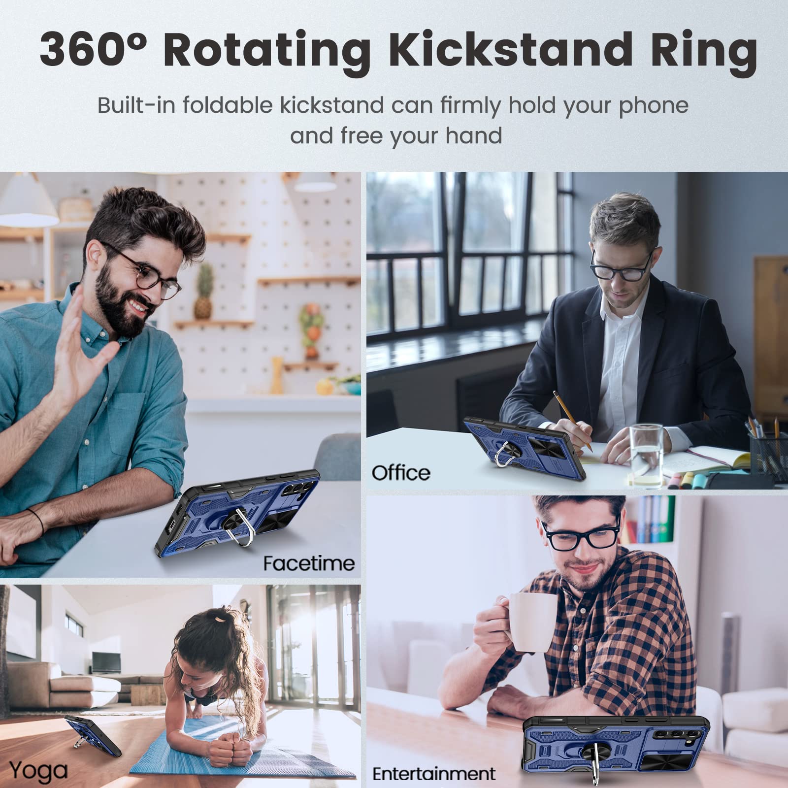 Caka For Galaxy S22 Plus Case, Samsung S22 Plus Case With Kickstand Camera Cover Built In 360    Rotate Ring Stand Magnetic Magn