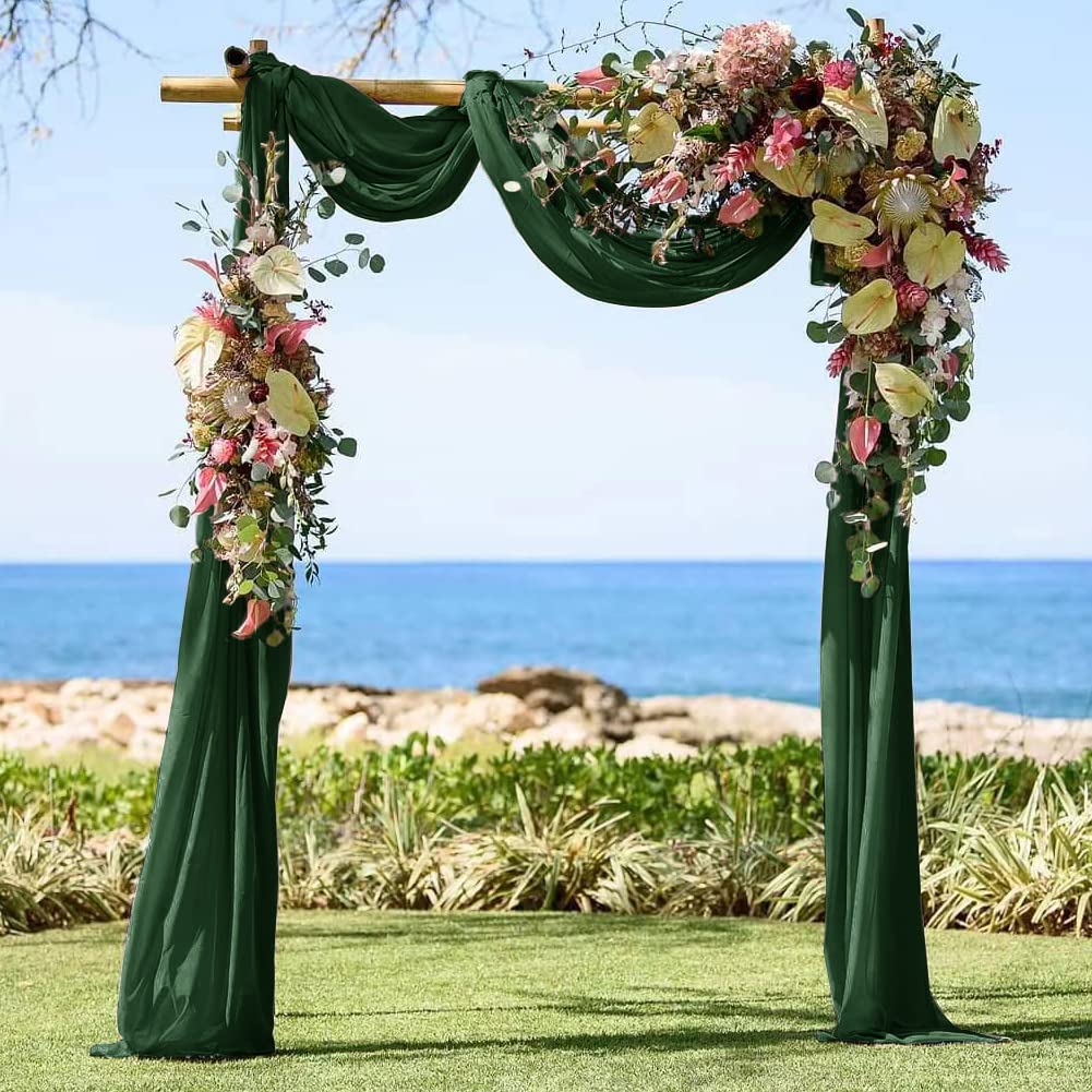 Linxtar 1 Panel Emerald Green Wedding Arch Drapery 6 Yards Long And 30'' Wide Sheer Chiffon Wedding Arch Draping Fabric For Part