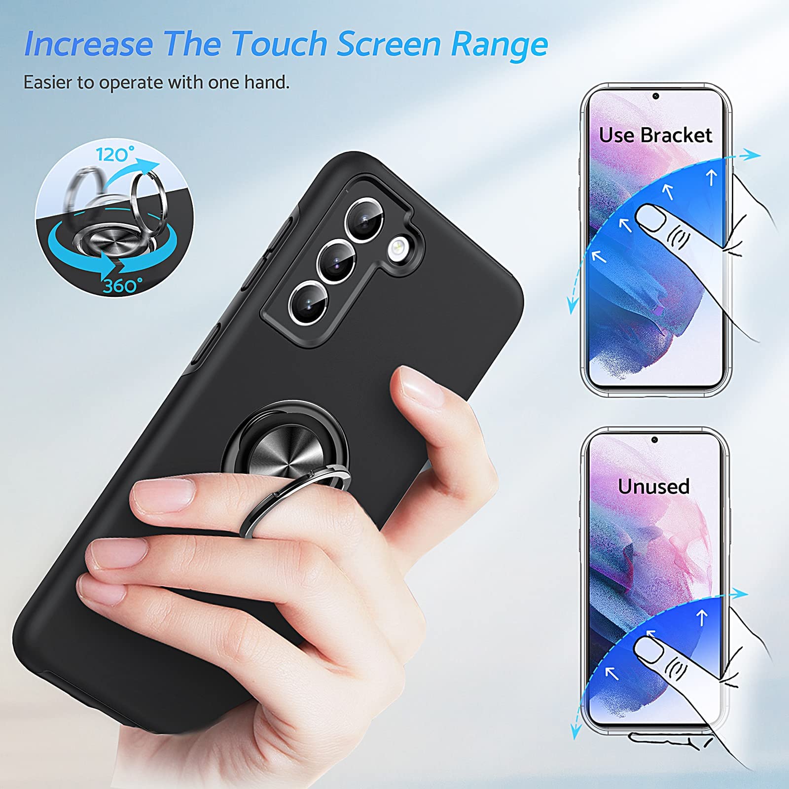 Anqrp Hidden Series Galaxy S21 Case 5G, [Heat Dissipation] [No Fall Off Kickstand] 360 Metal Ring, Military Grade Shockproof Pro