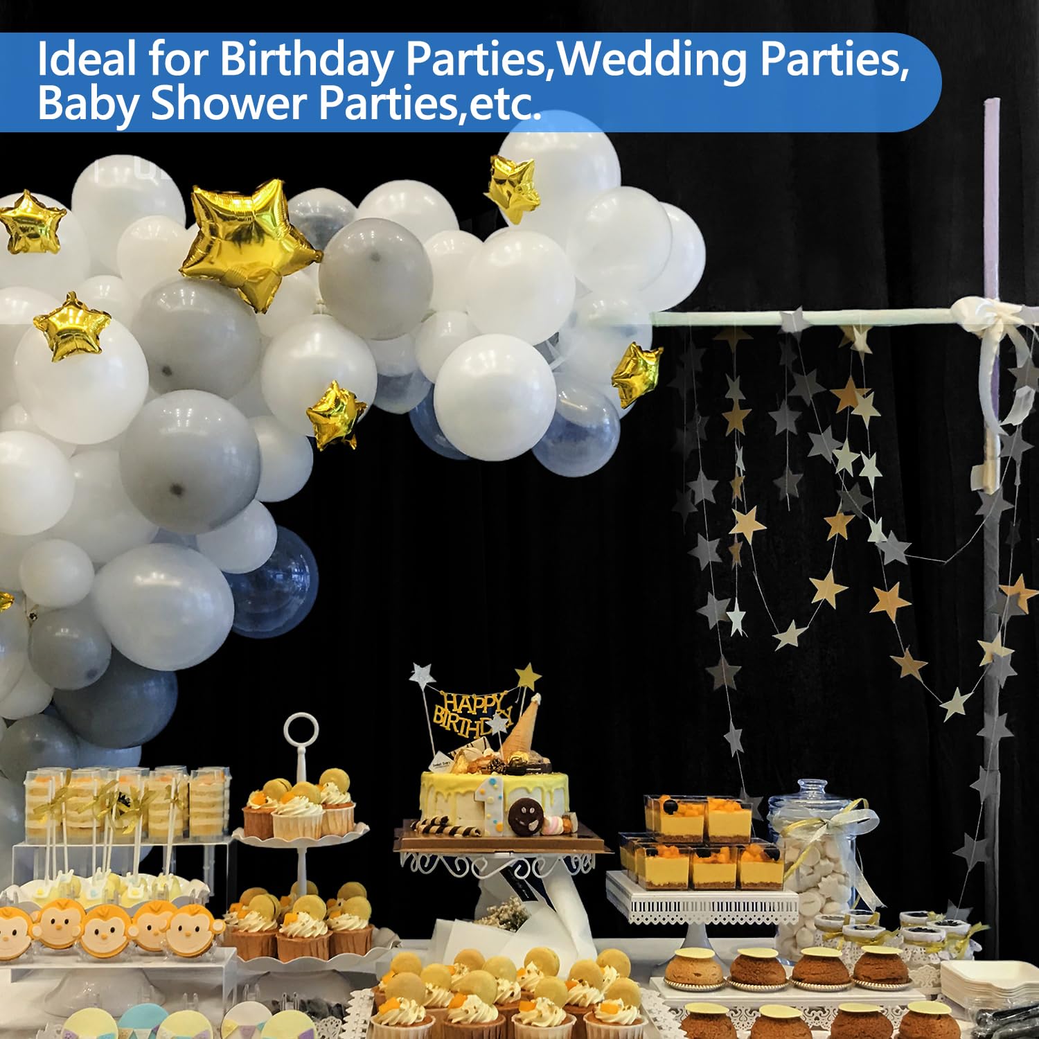 Black Backdrop Curtain, Hemmotop 5X6.5 Ft Black Photo Backdrop For Photoshoot, Party, Video Recording, Black Drop Cloths Polyest