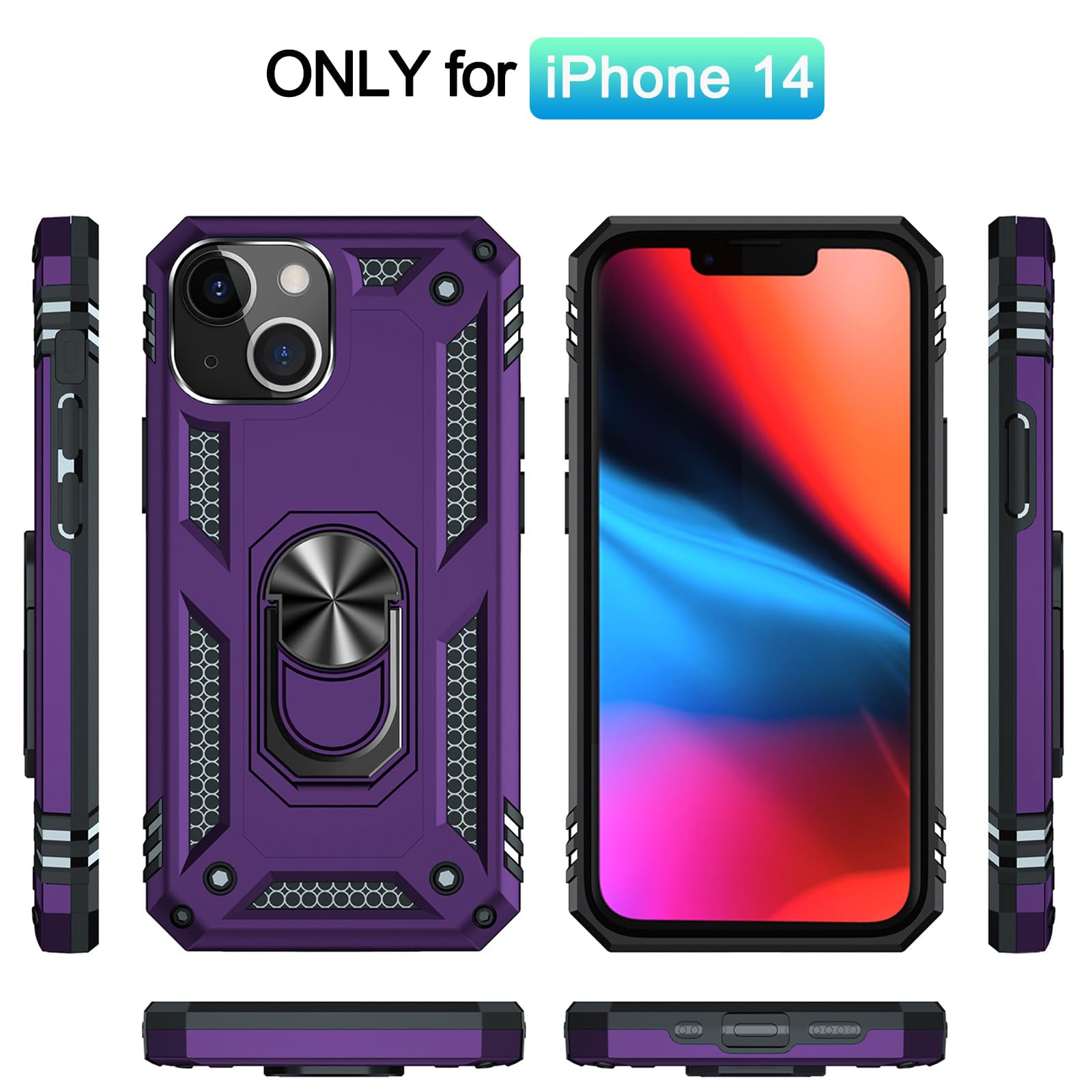 Addit Phone Case For Iphone 14 Case Iphone 14 Phone Case Woman, With Stand Ring, Support Magnet Car Mount, Military Grade, Heavy