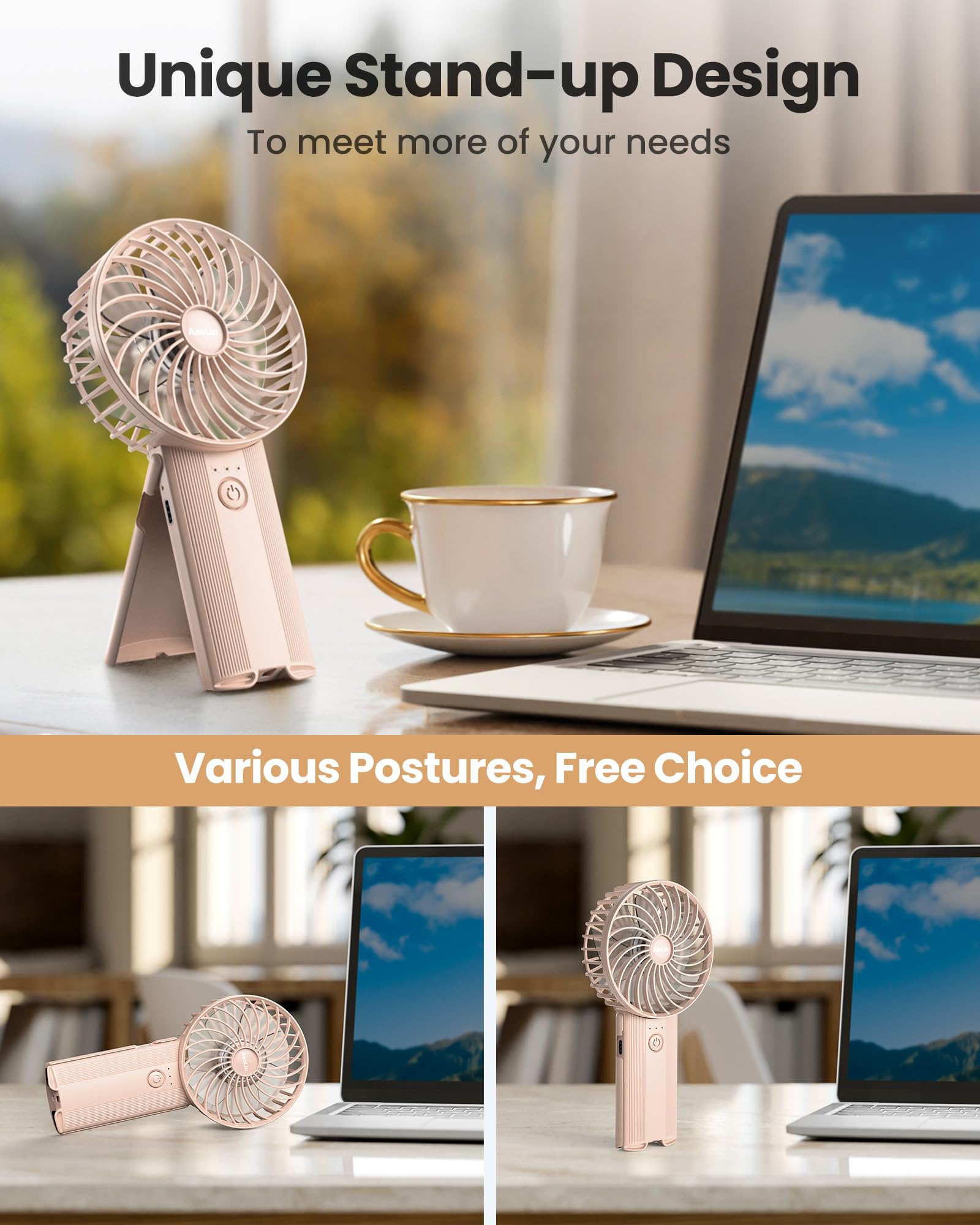 Mini Portable Folding Handheld Fans Usb Rechargeable Personal Fan Neck Desktop 4 Speed 3 In 1 Silent Handheld Small Fan 6 15 Hou