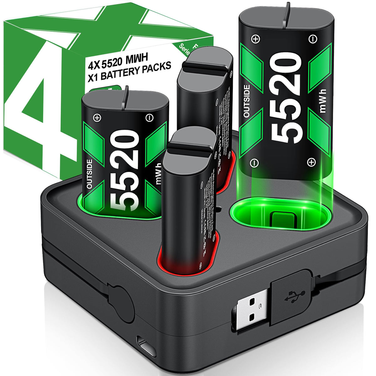Charger For Rechargeable Xbox One Controller Battery Pack With 4X5520Mwh Batteries For Xbox Series X|S, Battery Charger Station