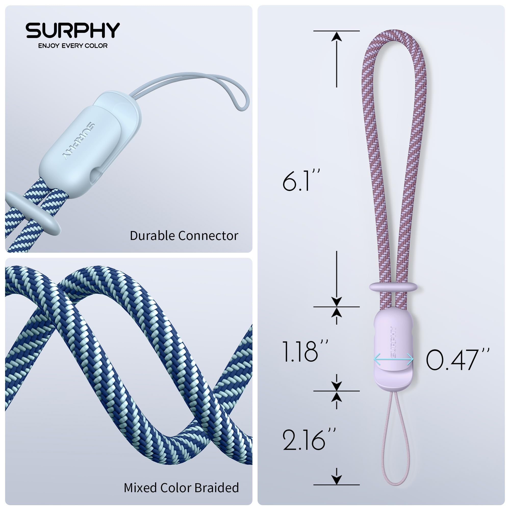 Surphy 2 Pack Lanyard, Phone Strap, Adjustable Phone Lanyard With Two Color Braided, Wrist Strap For Airpods, Camera (Lilac & Cl
