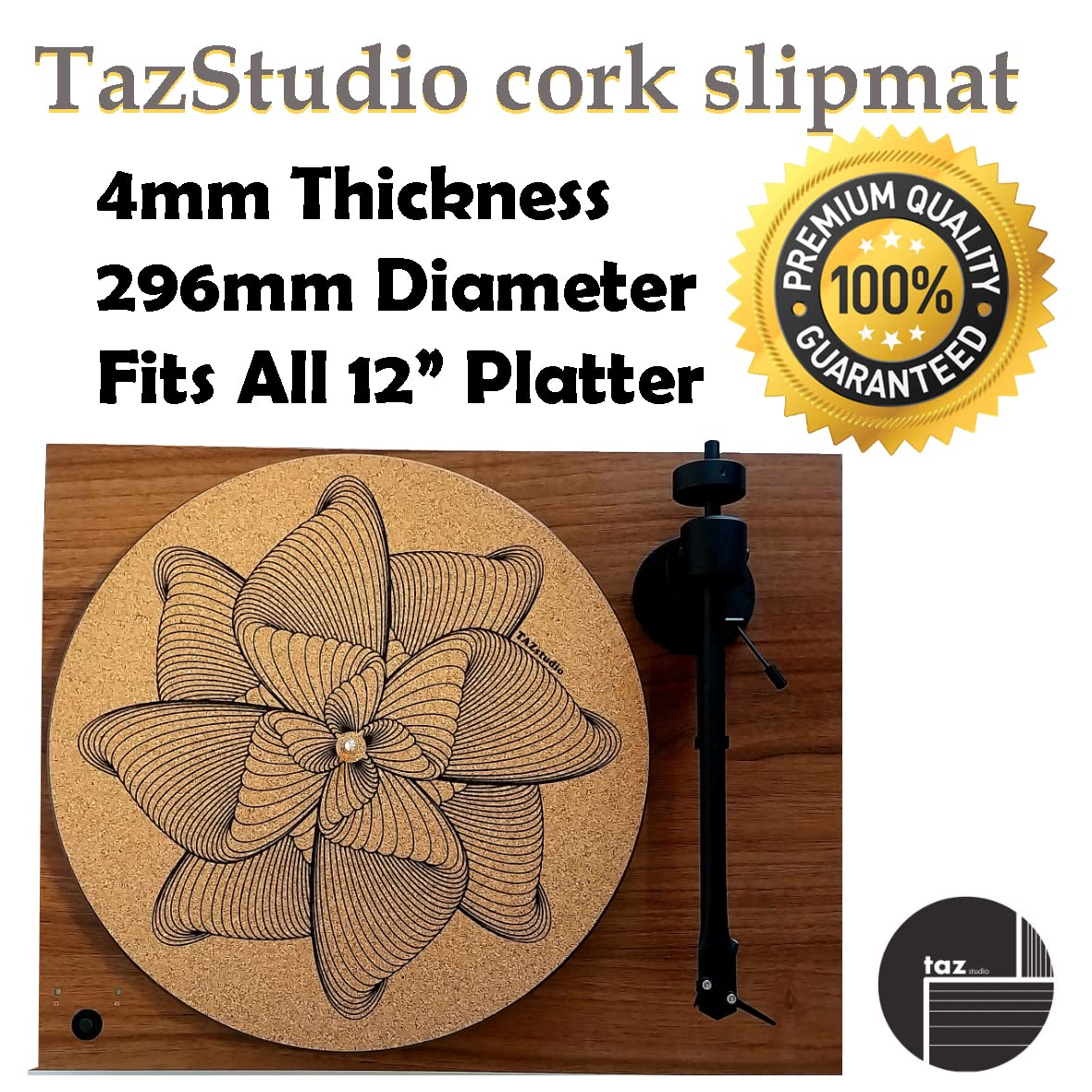 Tazstudio Premium Slipmat   Cork Turntable Mat For Better Sound Support On Vinyl Lp Record Player   Cork Mat Original Geometric