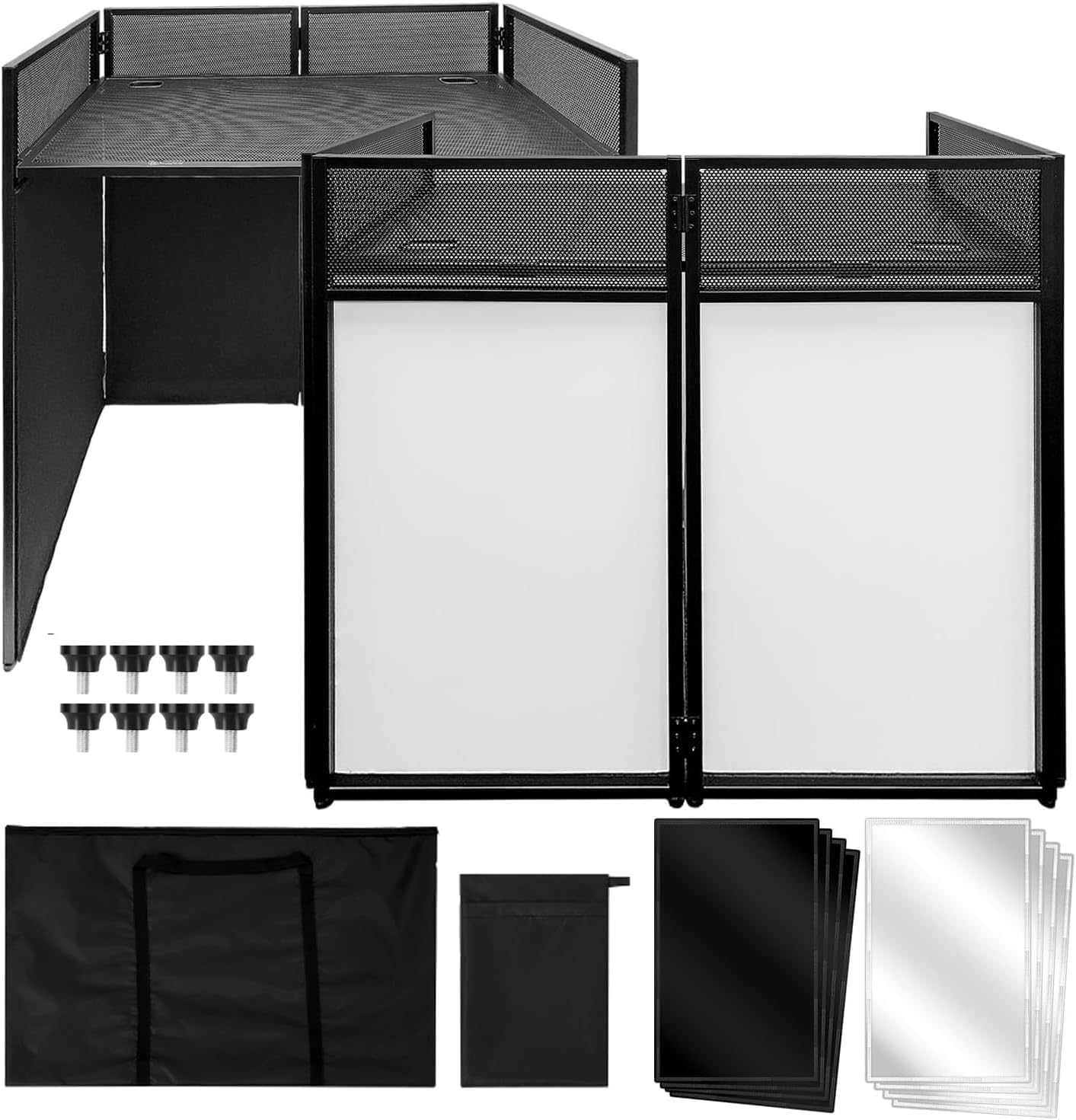 Portable DJ Facade Booth, Foldable DJ Table Station With White & Black Lighting Scrim,42L x46H x 25W DJ Stand Booth,With Adjusta