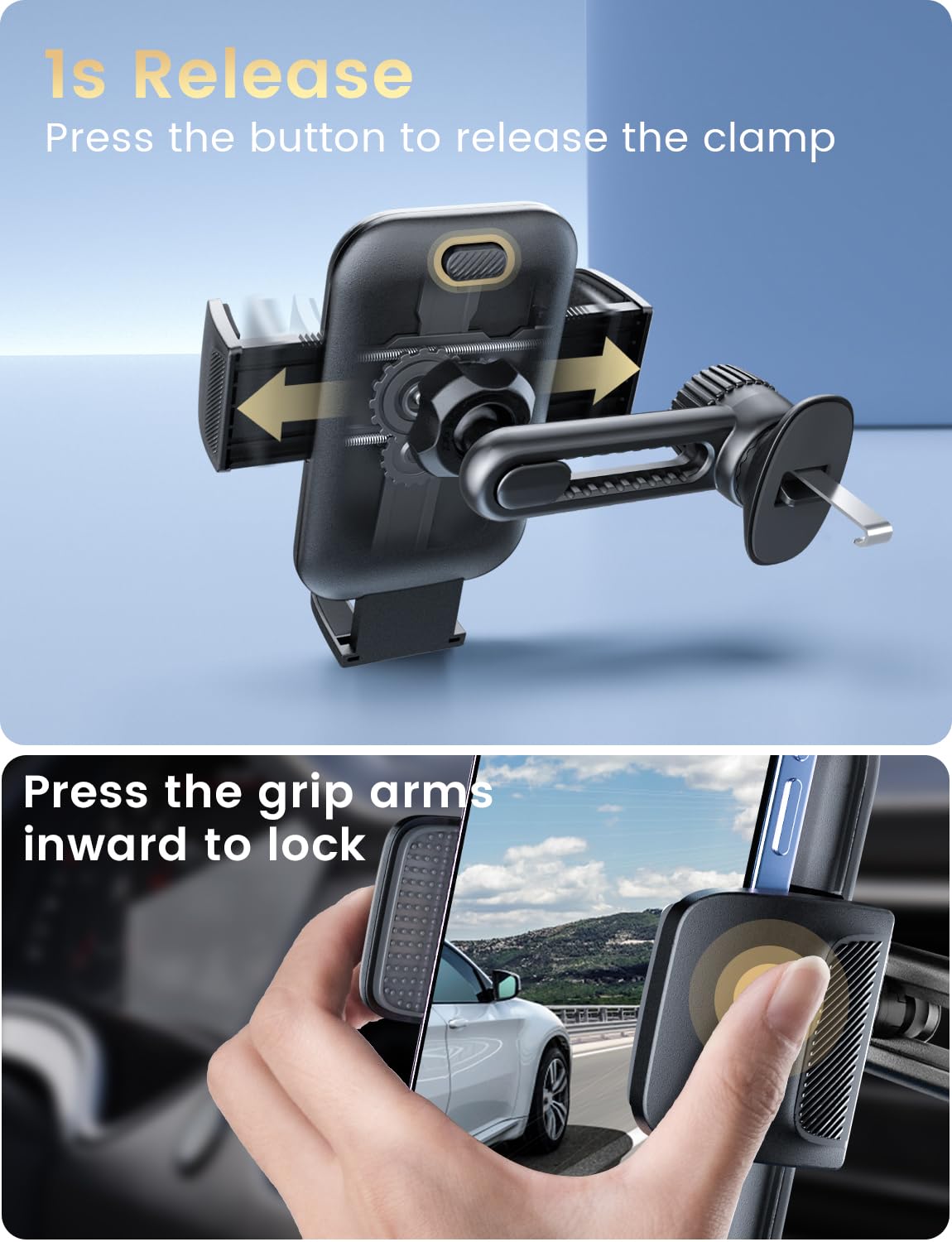 Holdersafe Phone Holders For Your Car: [Never Blocking] Air Vent Cell Phones Mount For Iphone & Samsung Android Smartphone [Thic
