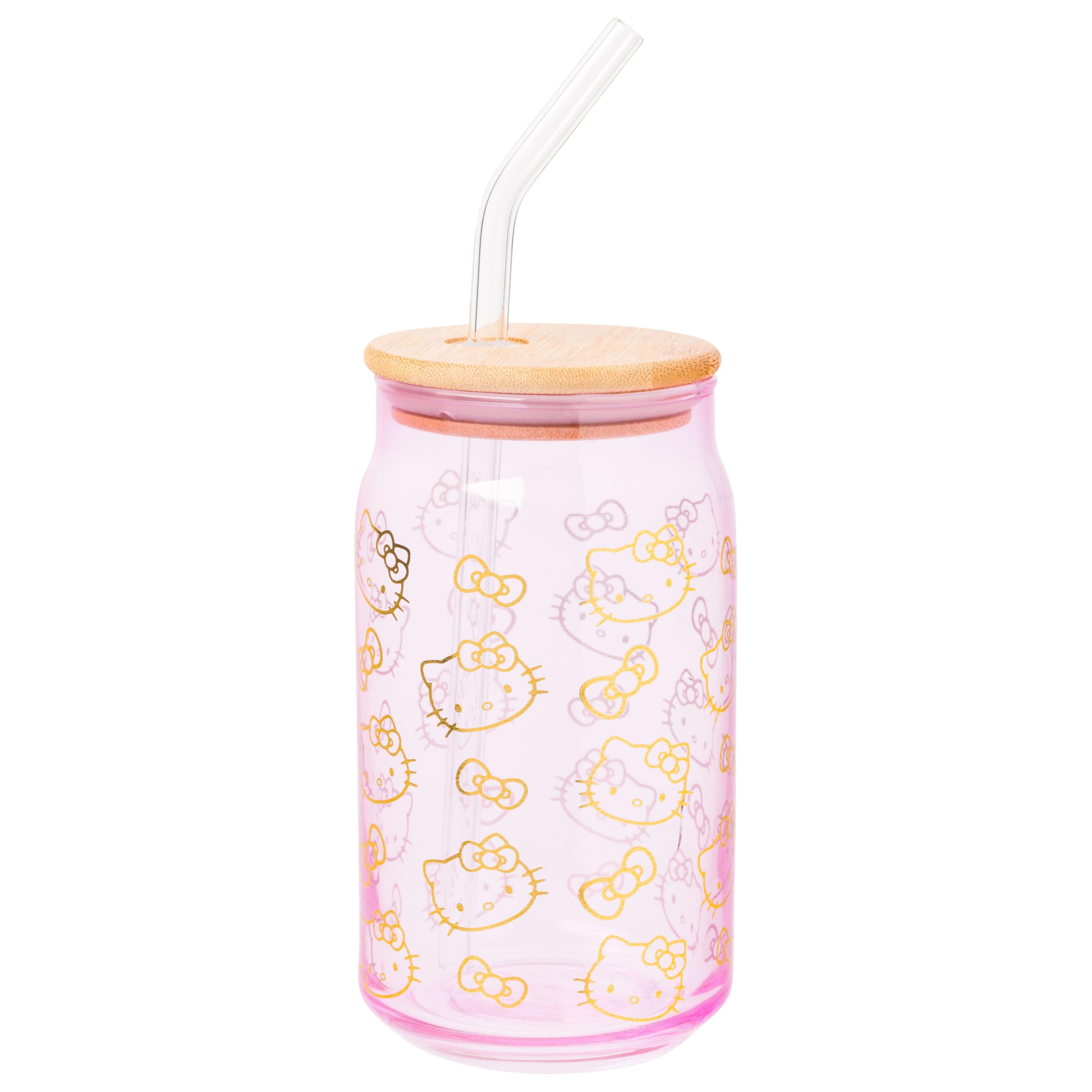 Silver Buffalo Sanrio Hello Kitty Gold 2 Pack Glass Jar Tumbler with Straw - Thumbnail 3