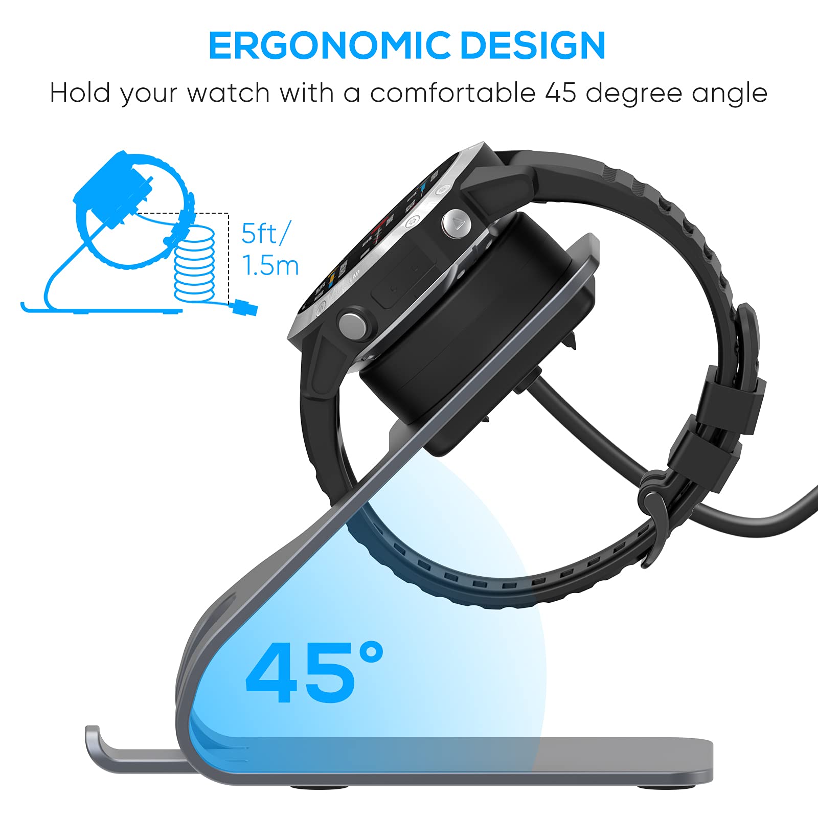 Charger For Garmin Instinct/For Garmin Vivoactive 3 4/For Fenix 5/For Fenix 6, Magnetic Charger Station With 5Ft Usb Cable For Garmin Venu/For Garmin Forerunner 745/945/935/245/For Garmin Approach S60