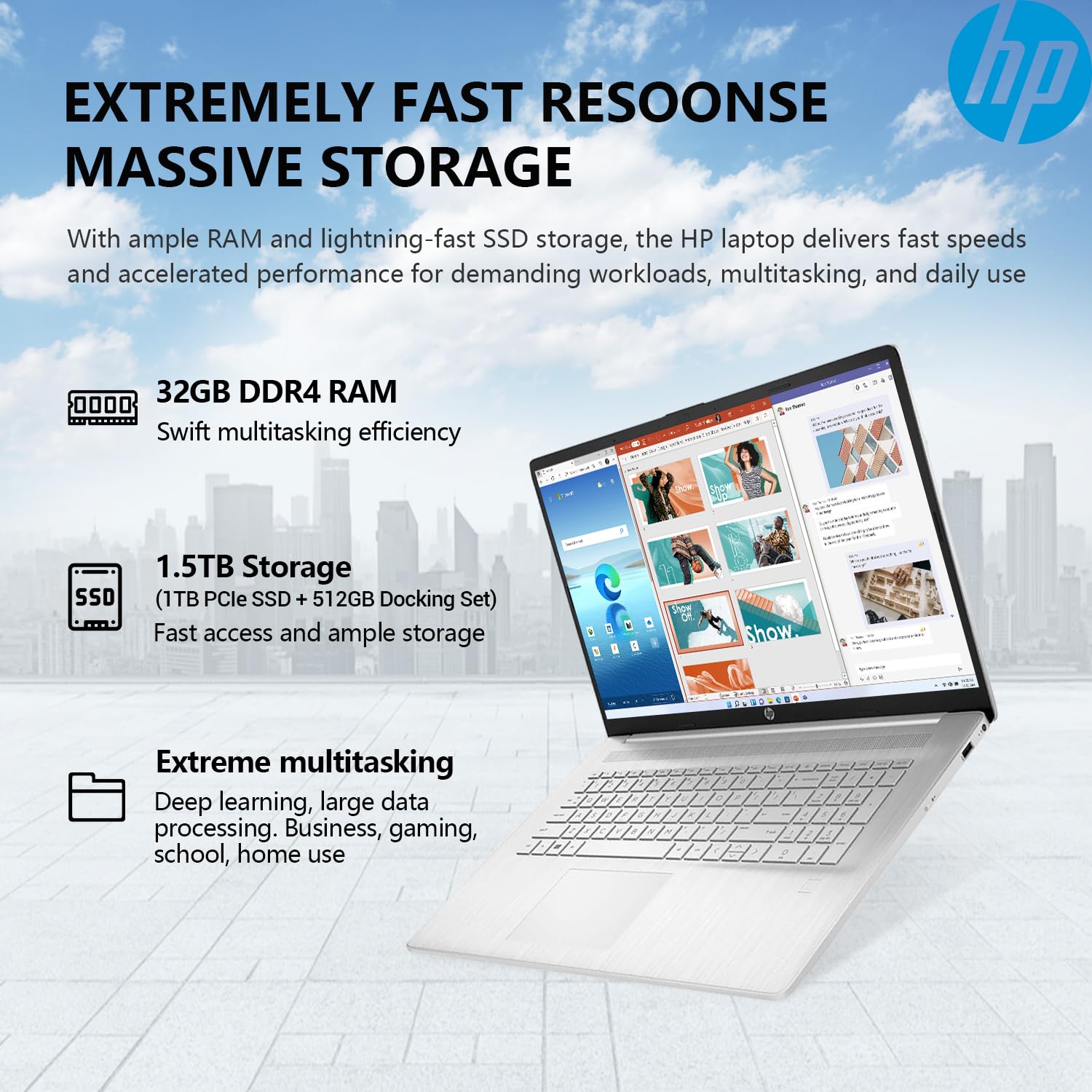 Hp 17 Inch Touchscreen Laptop Computer, 17.3'' Hd+ Touch Screen Business Laptop Pc, Intel Core I7, 32Gb Ram 1Tb Ssd+512Gb Dockin