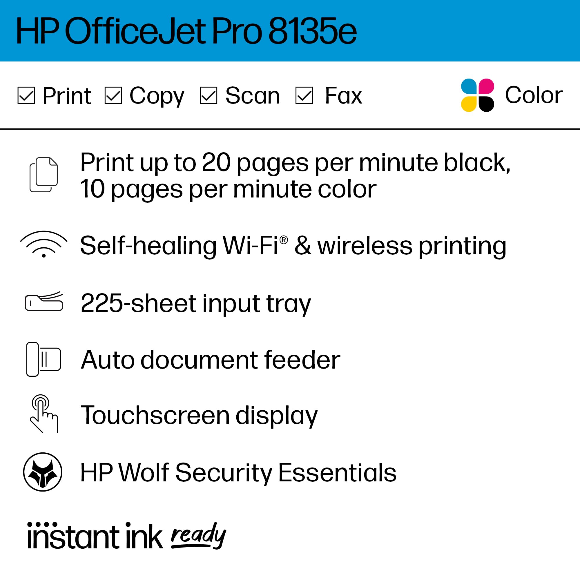 Hp Officejet Pro 8135E Wireless All In One Color Inkjet Printer, Print, Scan, Copy, Fax, Adf, Duplex Printing, Best For Home Off