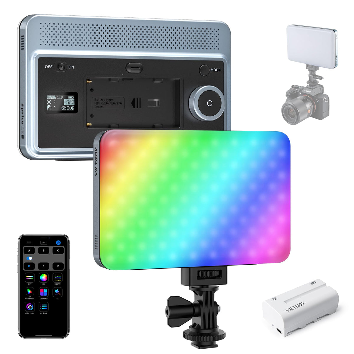 Viltrox 15C Rgb Led Panel Light, Smartphone Control 360 Full Color On Camera Led Photography Lighting With Cold Shoe,2200Mah Rec